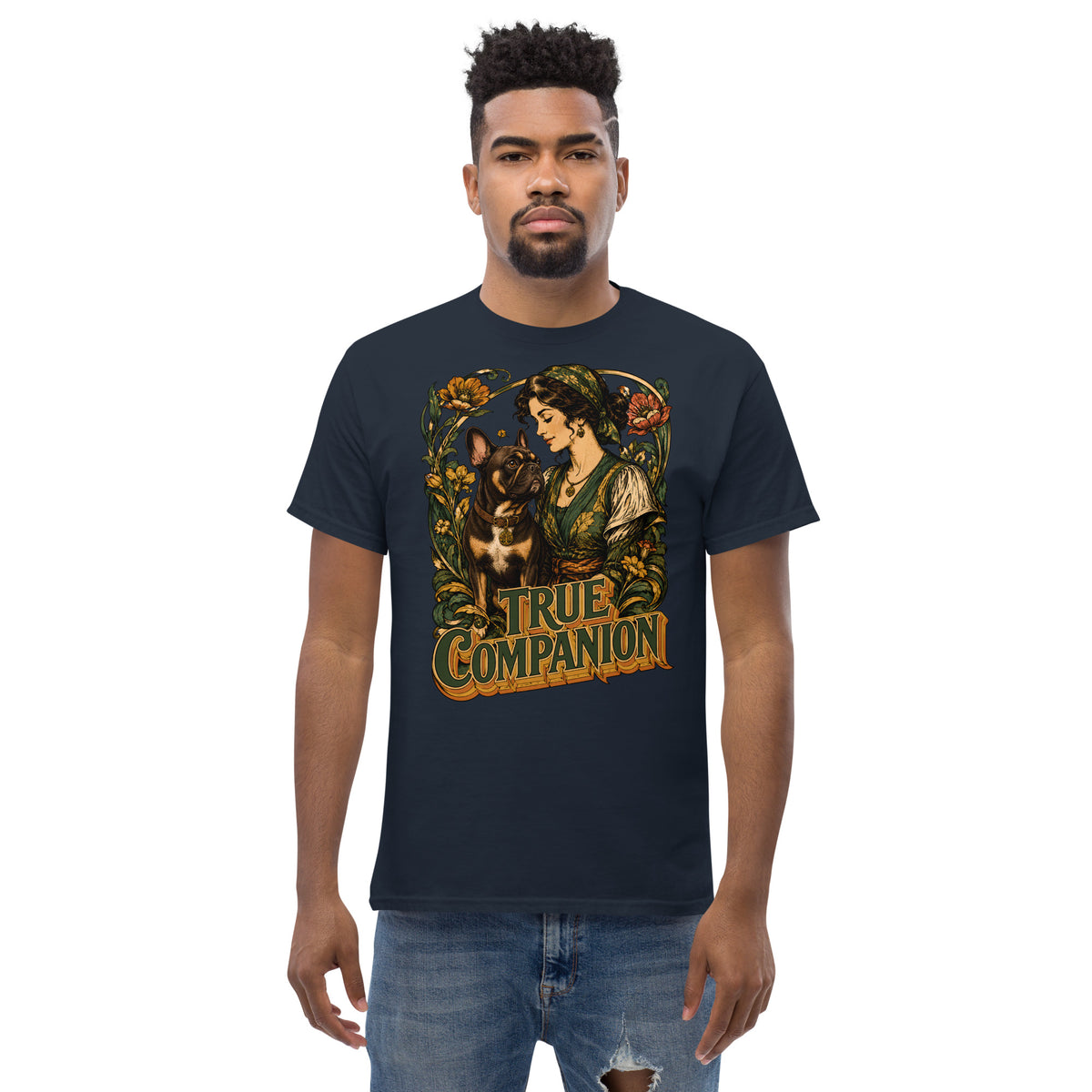 True Companion Frenchie Lovers T-Shirt - Art Nouveau Vintage Dog Classic Tee T-14 by printfluence.net