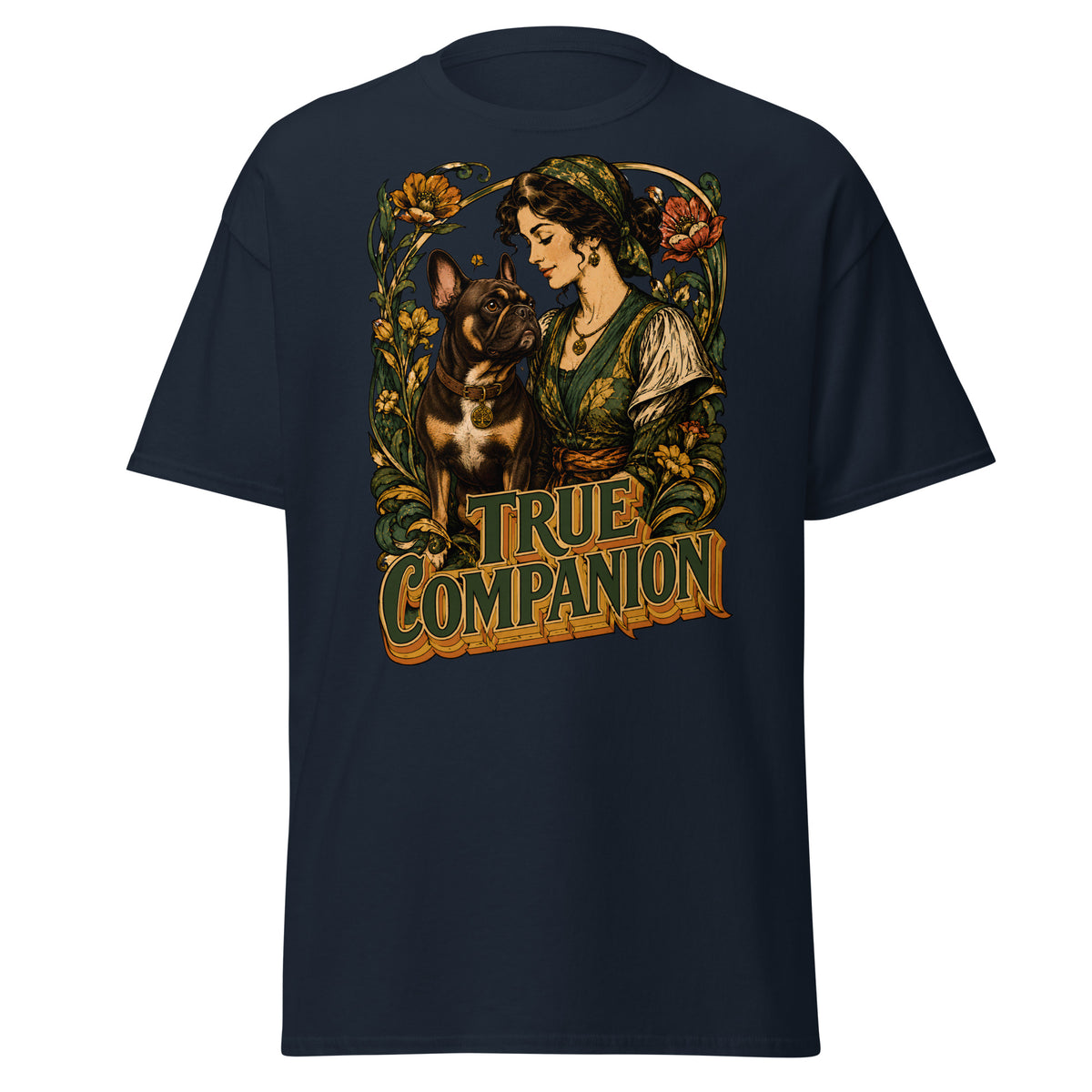 True Companion Frenchie Lovers T-Shirt - Art Nouveau Vintage Dog Classic Tee T-14 by printfluence.net