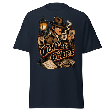 Coffee Lovers Unisex Classic Tee Coffee & Clues – Noir Detective Style Graphic Shirt by printfluence.net