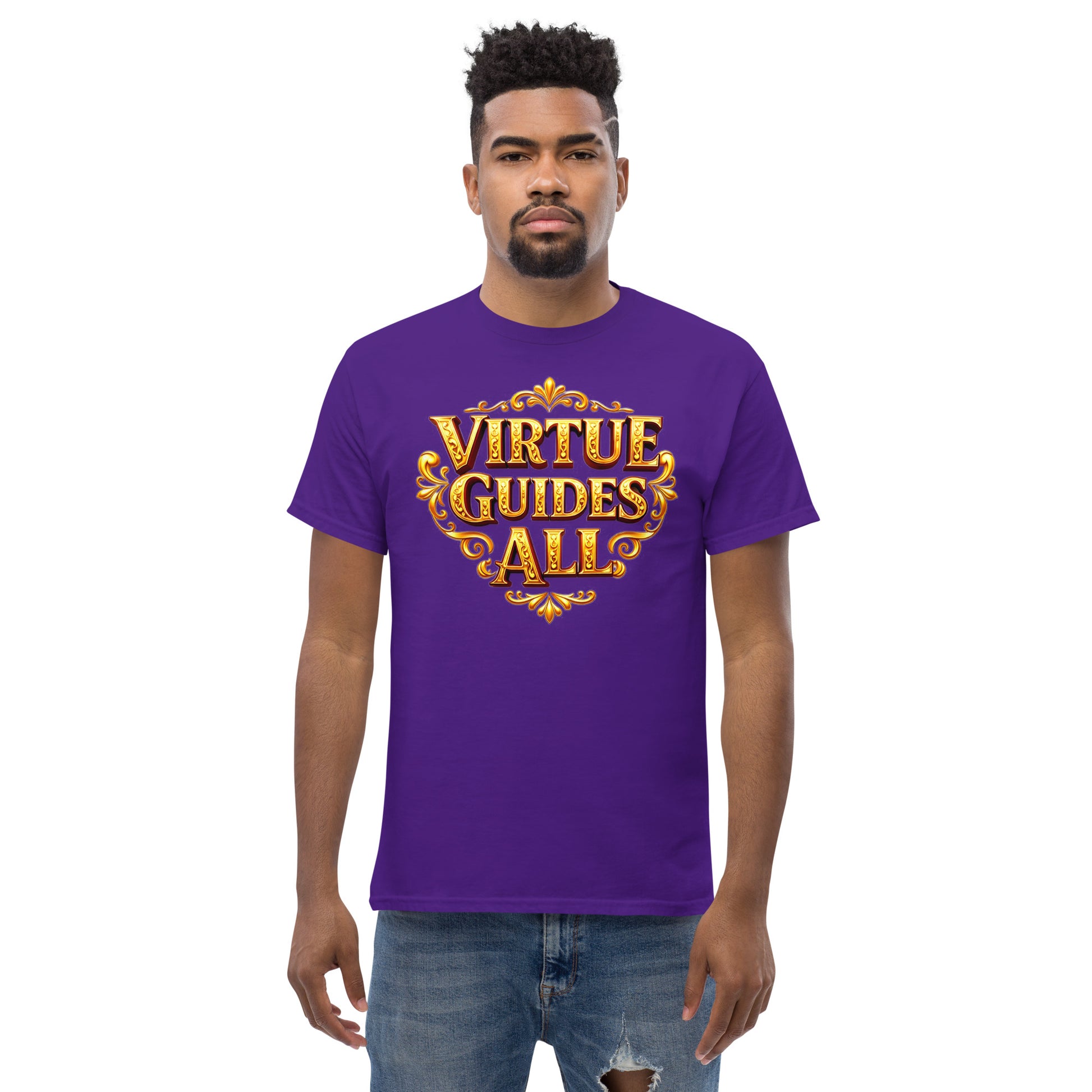 Unisex classic tee - Virtue Guides All Unisex Classic Tee – Minimal Gold Quote Shirt by printfluence.net