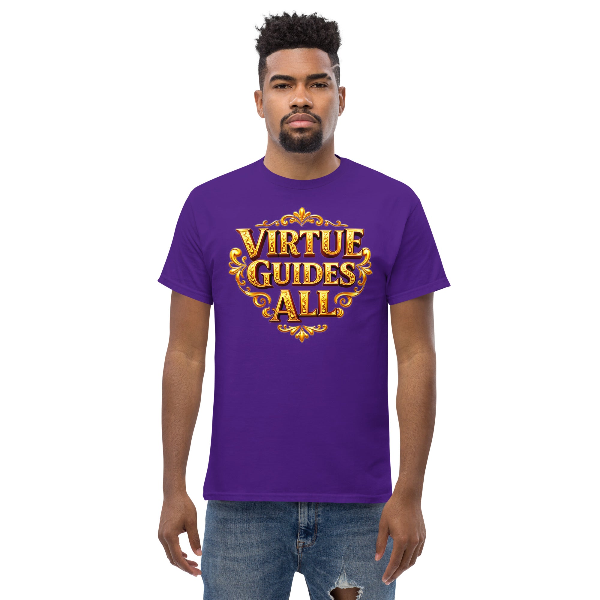 Unisex classic tee - Virtue Guides All Unisex Classic Tee – Minimal Gold Quote Shirt by printfluence.net