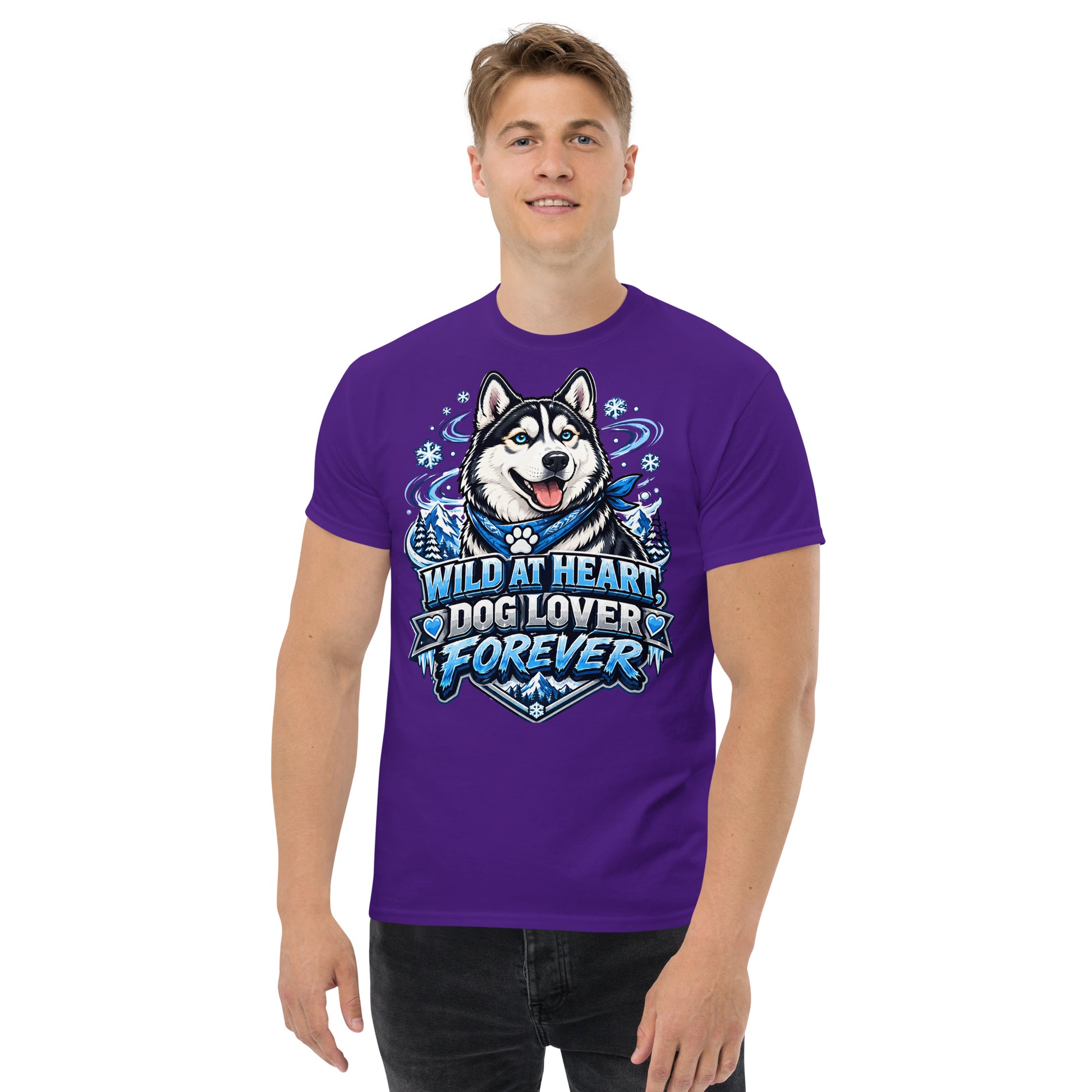 Wild at Heart Dog Lover Forever Siberian Husky Unisex Classic Tee - Cool Blue Ice Graphic T-Shirt by printfluence.net