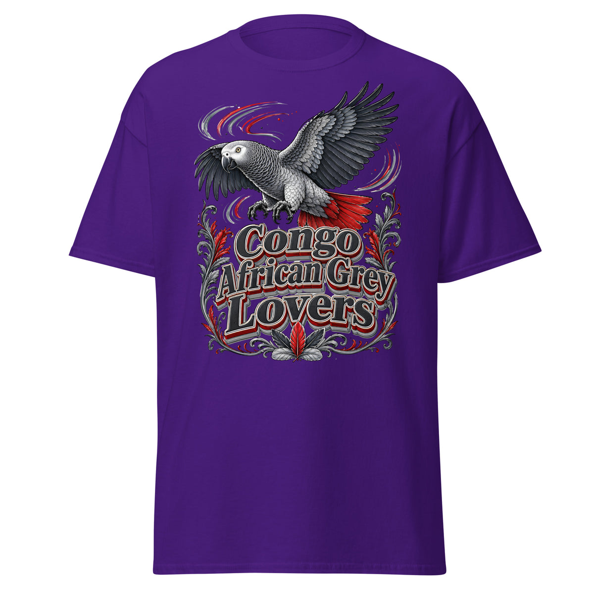 Classic Congo African Grey Lovers T-Shirt – Majestic Flying Parrot Art by printfluence.net