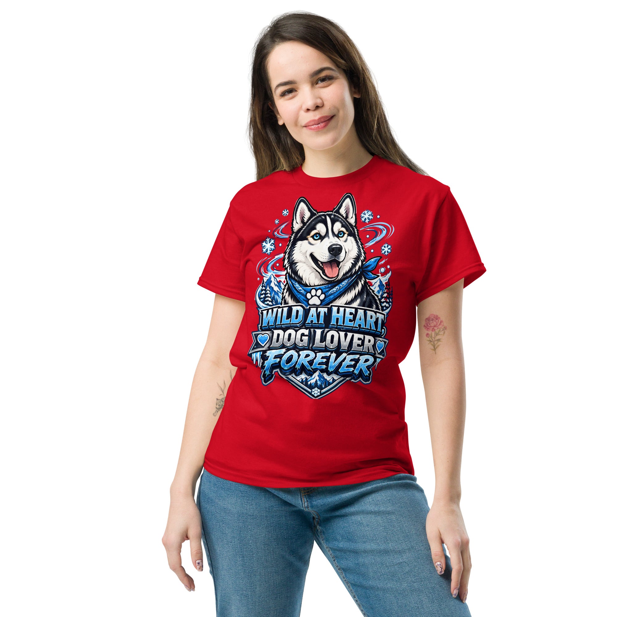Wild at Heart Dog Lover Forever Siberian Husky Unisex Classic Tee - Cool Blue Ice Graphic T-Shirt by printfluence.net