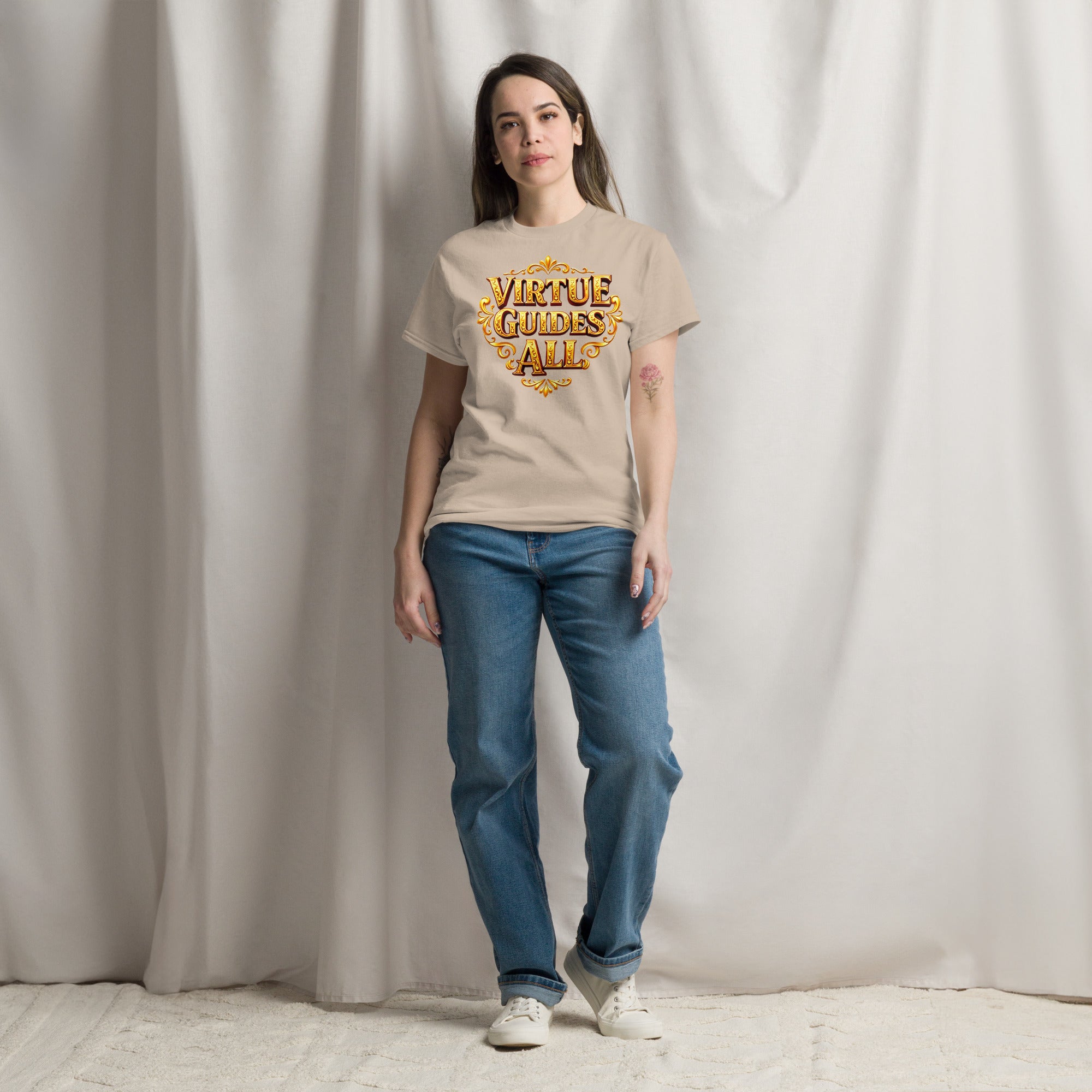 Unisex classic tee - Virtue Guides All Unisex Classic Tee – Minimal Gold Quote Shirt by printfluence.net