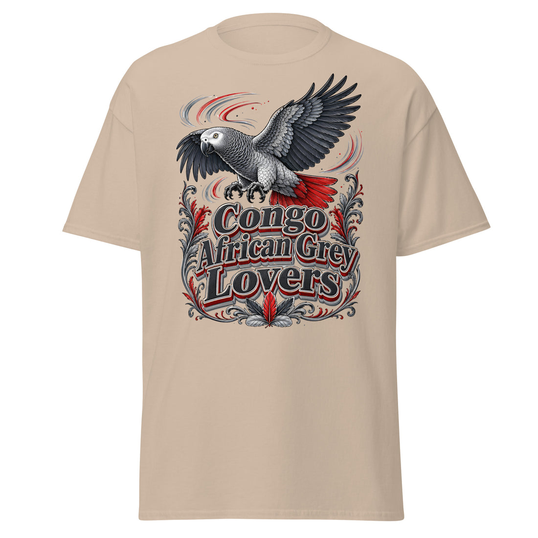Classic Congo African Grey Lovers T-Shirt – Majestic Flying Parrot Art by printfluence.net