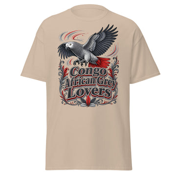 Classic Congo African Grey Lovers T-Shirt – Majestic Flying Parrot Art by printfluence.net