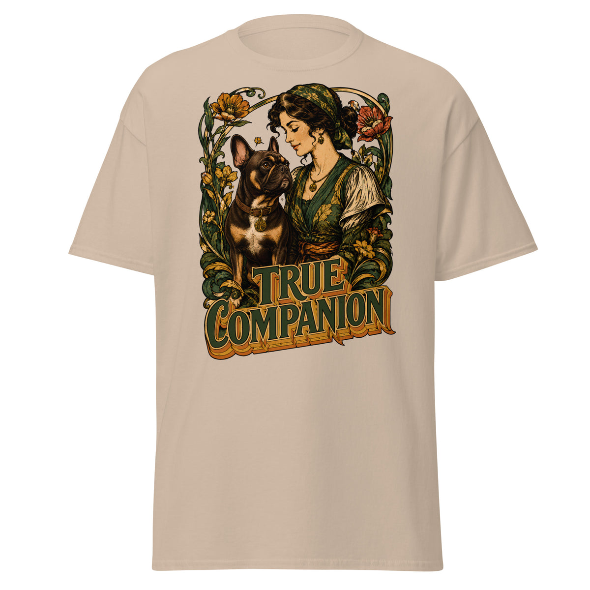 True Companion Frenchie Lovers T-Shirt - Art Nouveau Vintage Dog Classic Tee T-14 by printfluence.net