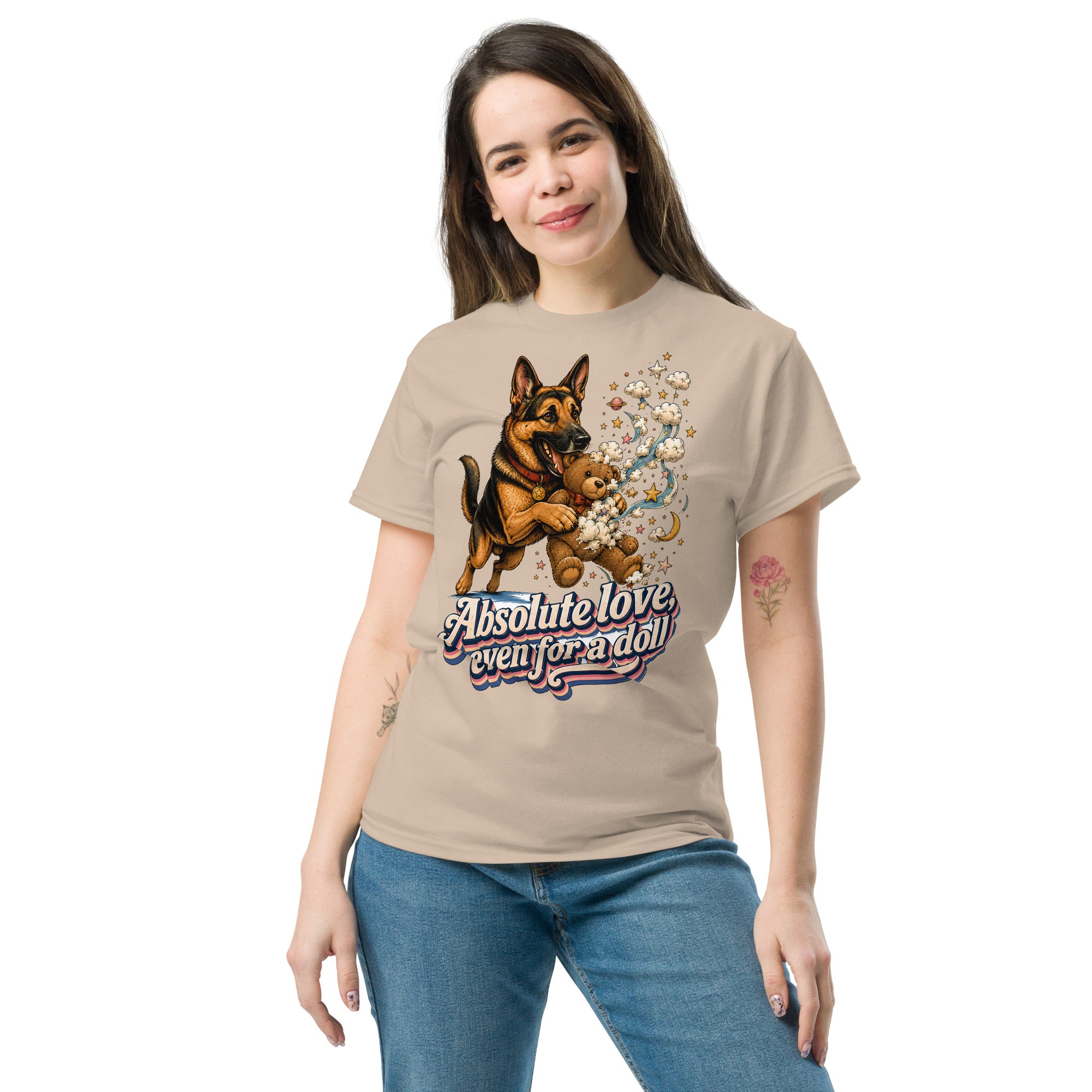 German Shepherd Lovers Unisex Classic Tee Absolute Love – Playful Canine Whimsical Art Shirt by printfluence.net