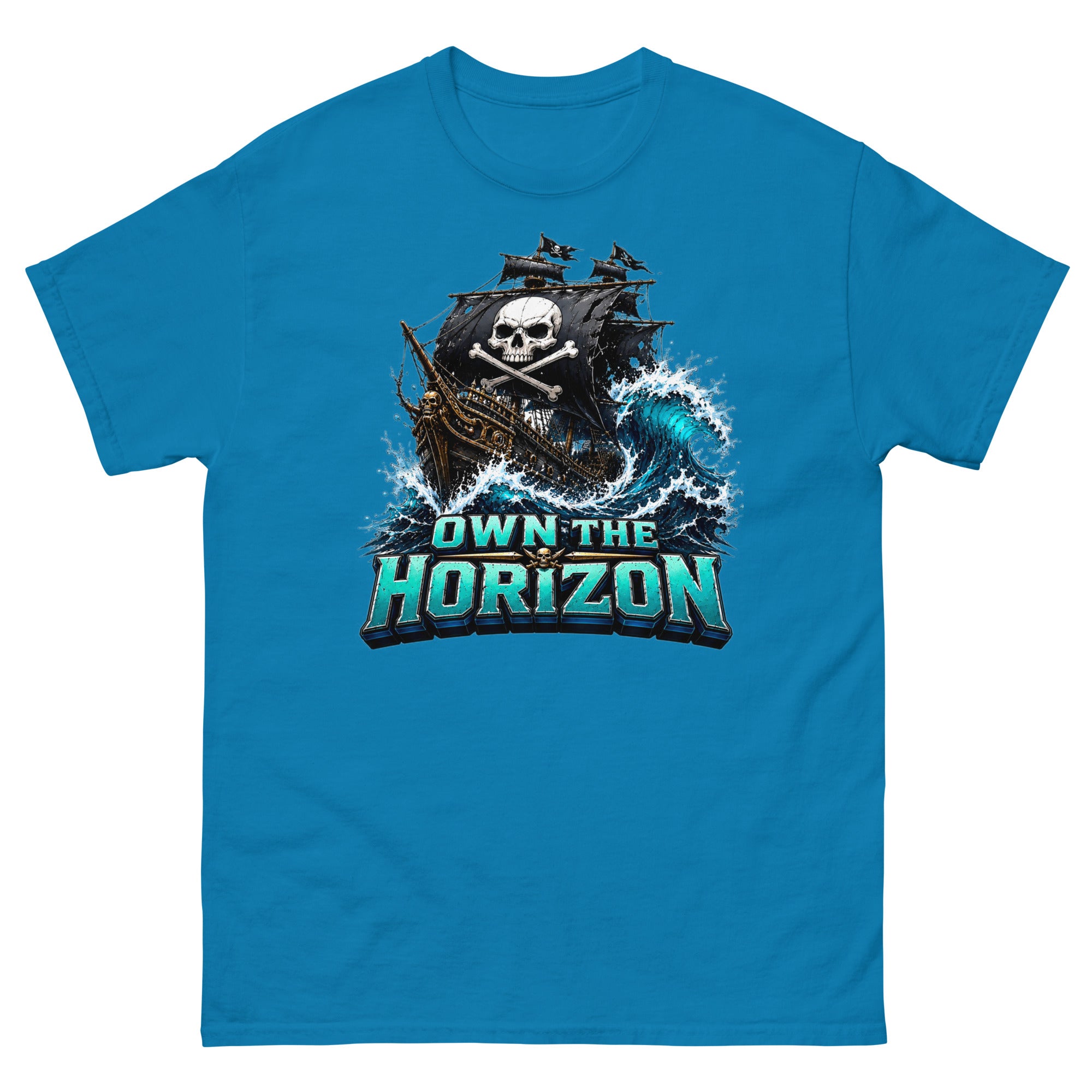 Unisex classic tee - Own The Horizon - Epic Pirate Ship Skull by printfluence.net