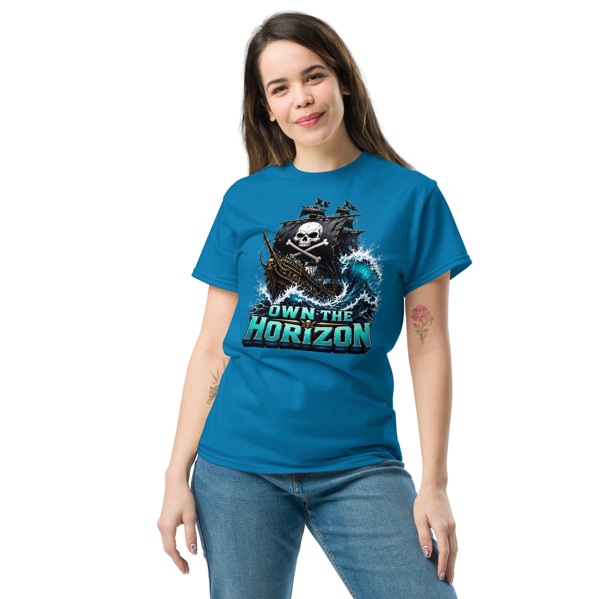 Unisex classic tee - Own The Horizon - Epic Pirate Ship Skull by printfluence.net