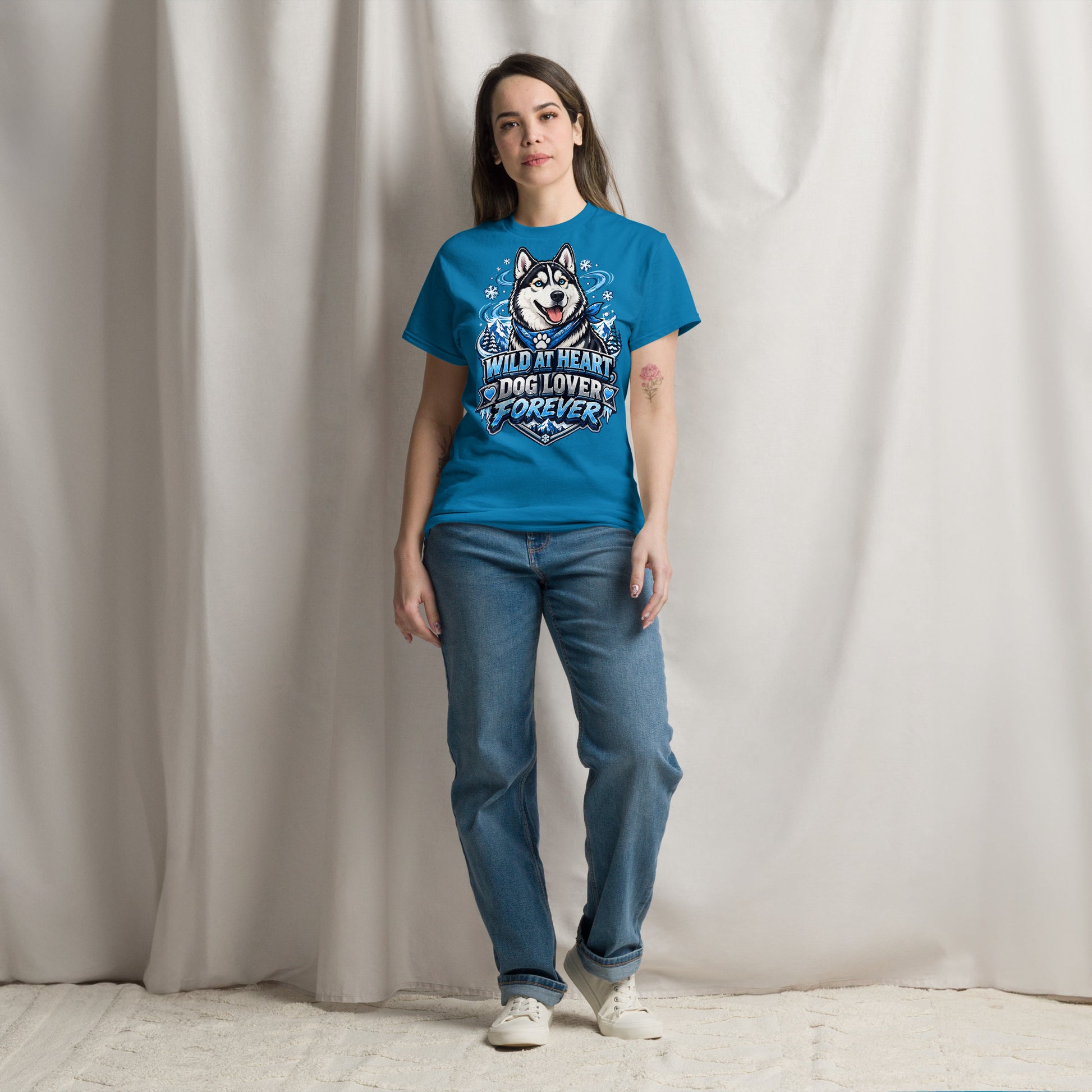 Wild at Heart Dog Lover Forever Siberian Husky Unisex Classic Tee - Cool Blue Ice Graphic T-Shirt by printfluence.net