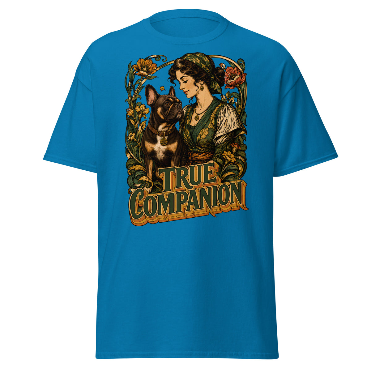 True Companion Frenchie Lovers T-Shirt - Art Nouveau Vintage Dog Classic Tee T-14 by printfluence.net