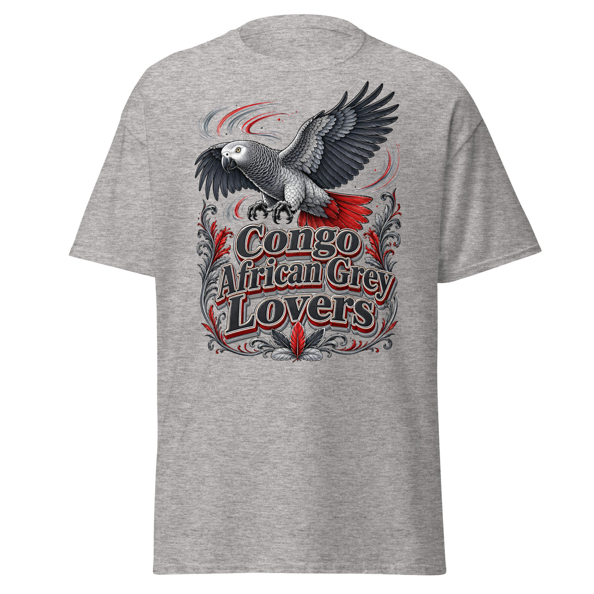 Classic Congo African Grey Lovers T-Shirt – Majestic Flying Parrot Art by printfluence.net