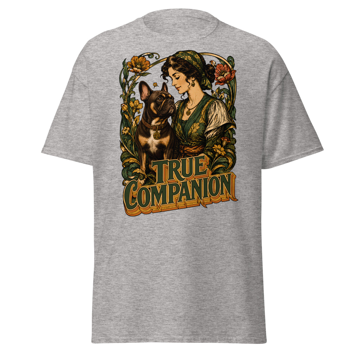 True Companion Frenchie Lovers T-Shirt - Art Nouveau Vintage Dog Classic Tee T-14 by printfluence.net