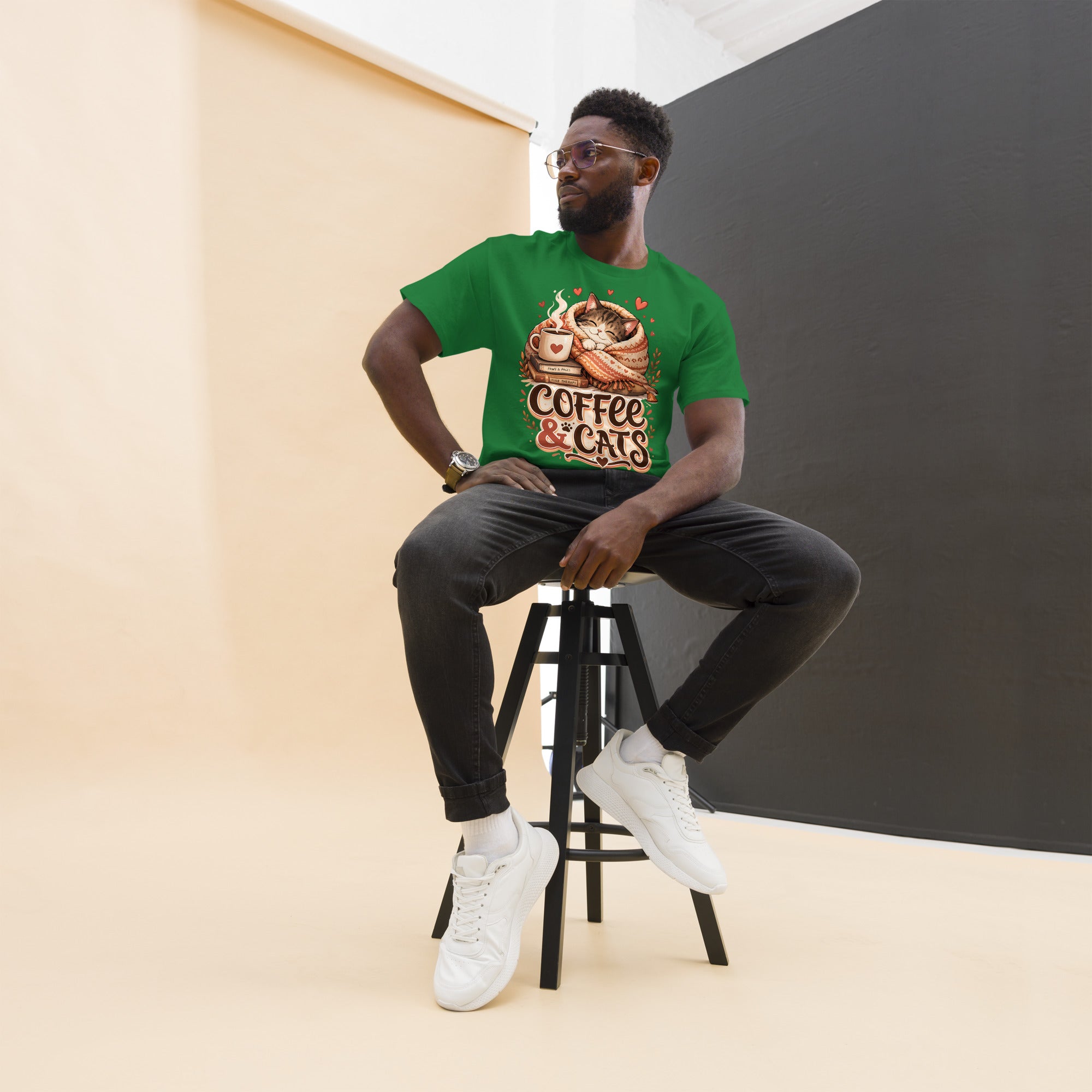 Unisex classic tee - Elite Coffee and Cats Cozy - Premium Luxury Retro Vintage Feline Design by printfluence.net