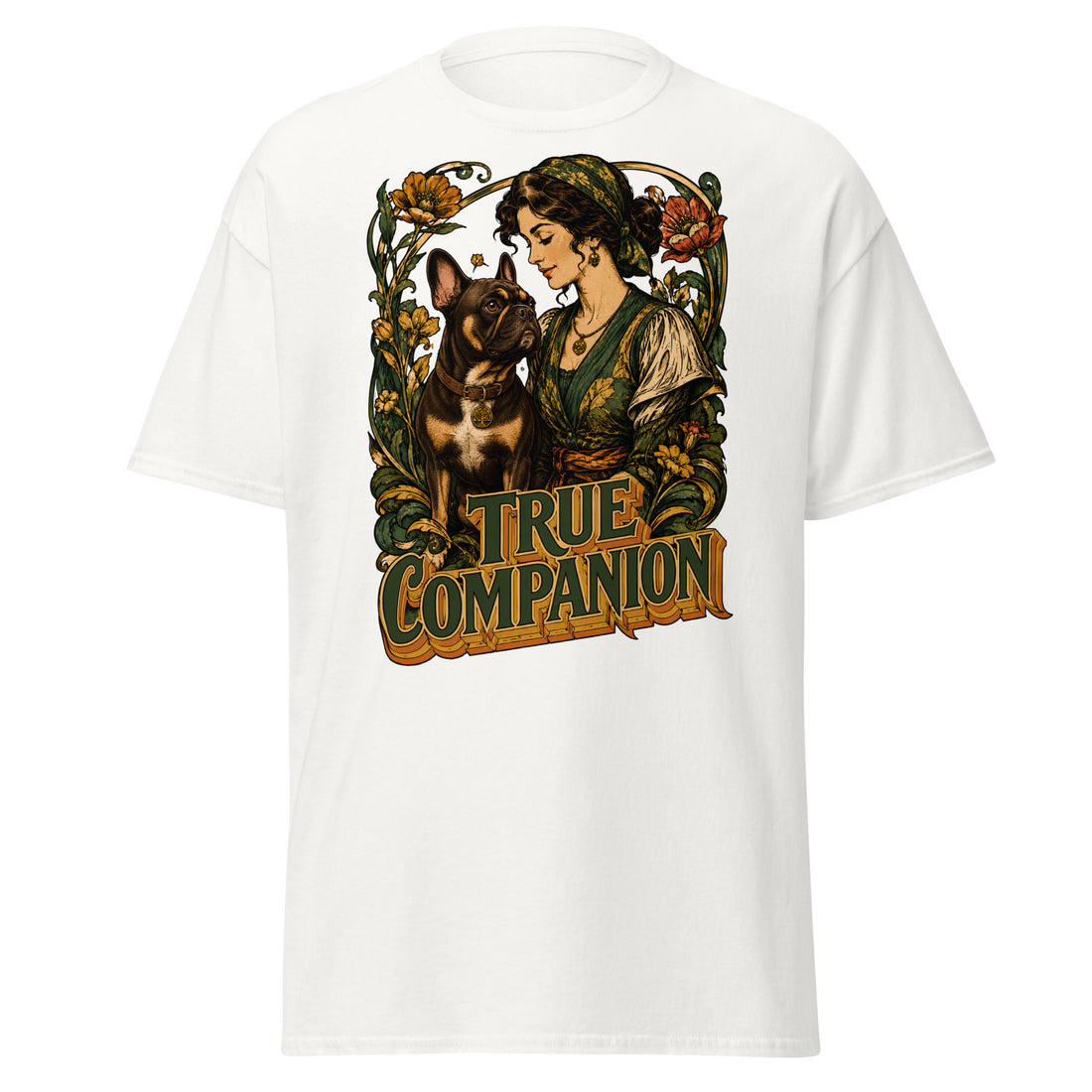 True Companion Frenchie Lovers T-Shirt - Art Nouveau Vintage Dog Classic Tee T-14 by printfluence.net