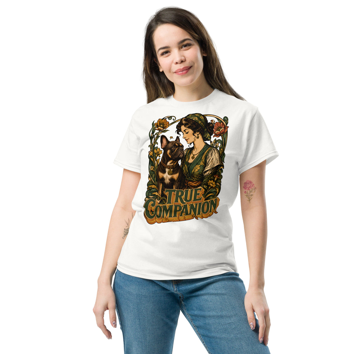 True Companion Frenchie Lovers T-Shirt - Art Nouveau Vintage Dog Classic Tee T-14 by printfluence.net