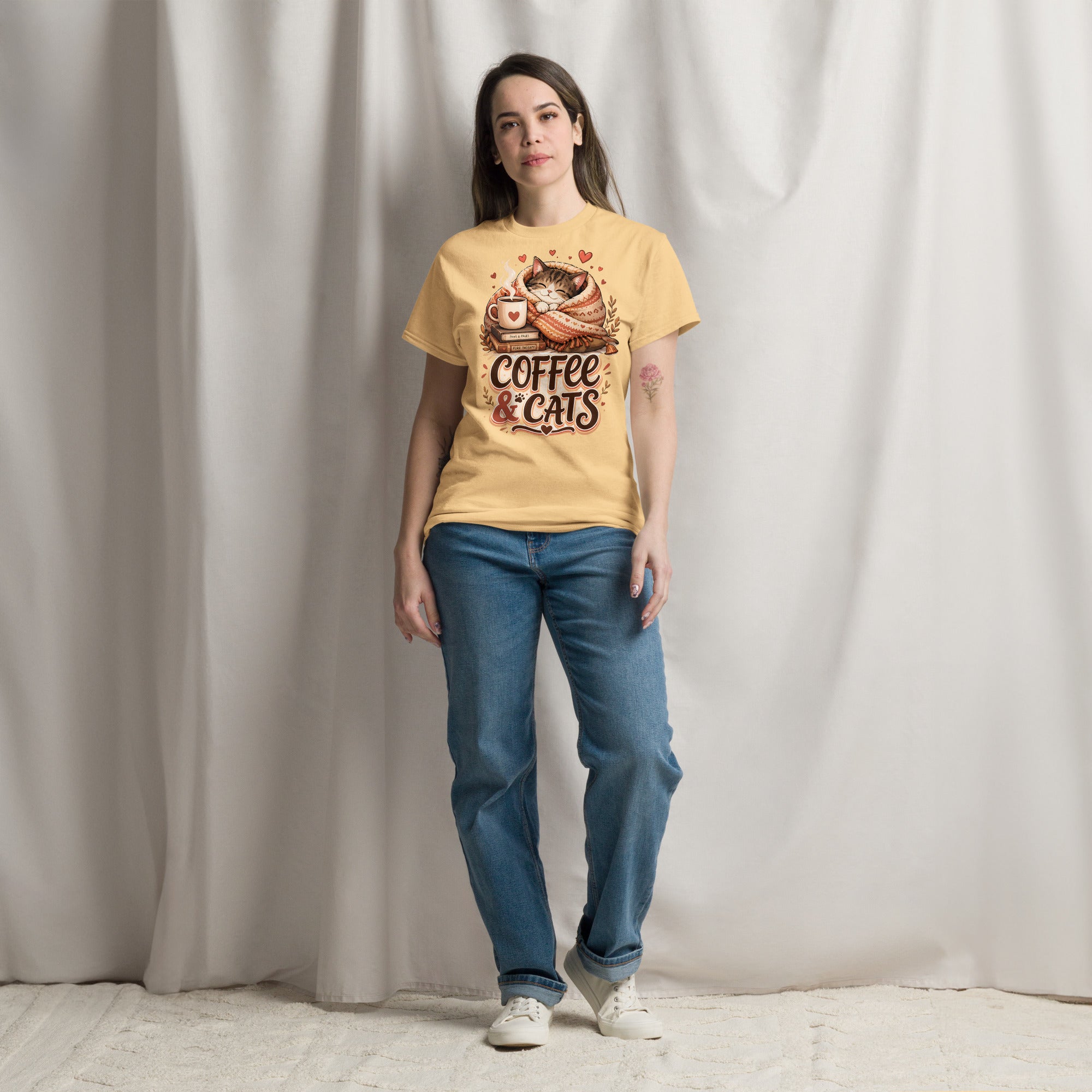 Unisex classic tee - Elite Coffee and Cats Cozy - Premium Luxury Retro Vintage Feline Design by printfluence.net