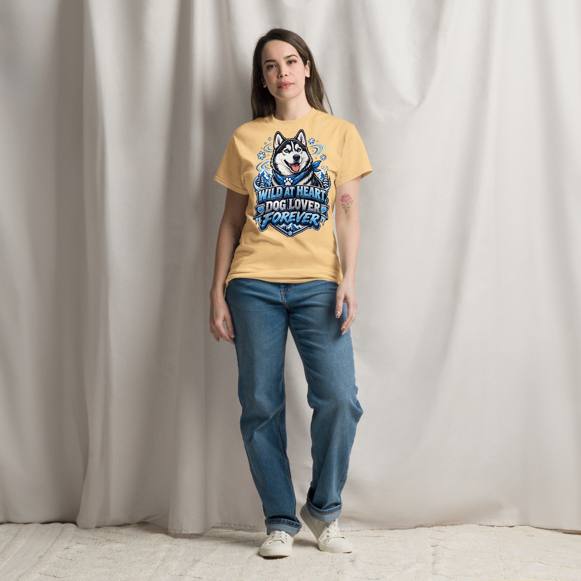 Wild at Heart Dog Lover Forever Siberian Husky Unisex Classic Tee - Cool Blue Ice Graphic T-Shirt by printfluence.net