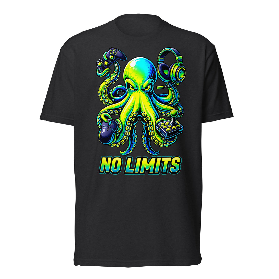 Unisex Fitted T-Shirt - Next Level 6210 - No Limits Gaming Octopus Unisex Fitted T-Shirt – Green Gamer Graphic Tee by printfluence.net