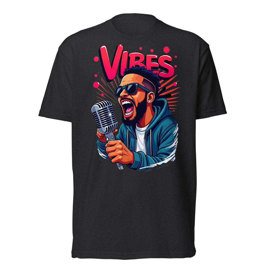 Unisex Fitted T-Shirt - Next Level 6210 - VIBES Denim Singer T-Shirt – Unisex Fitted Music Graphic by printfluence.net