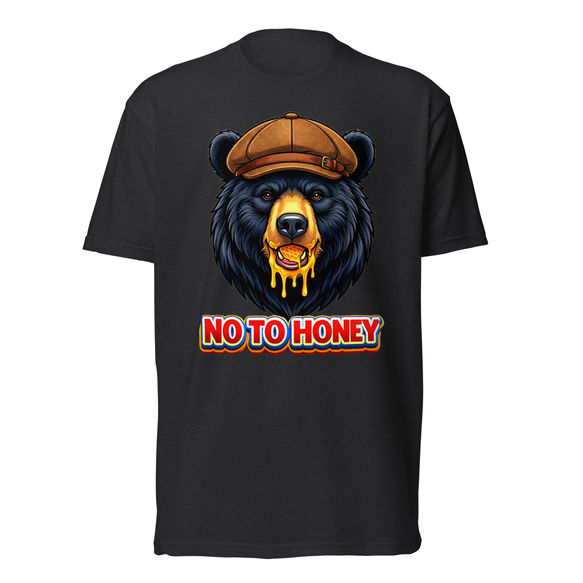 Unisex Fitted T-Shirt - Next Level 6210 - "No To Honey" Gentleman Bear Graphic T-Shirt – Retro Streetwear Style by printfluence.net