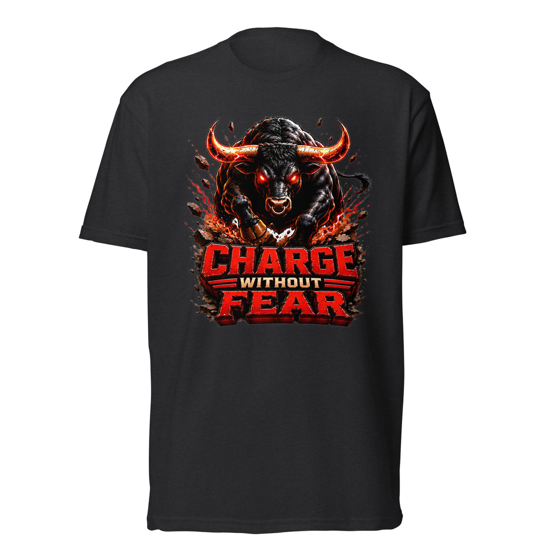Unisex Fitted T-Shirt - Charge Without Fear - Raging Fire Bull by printfluence.net