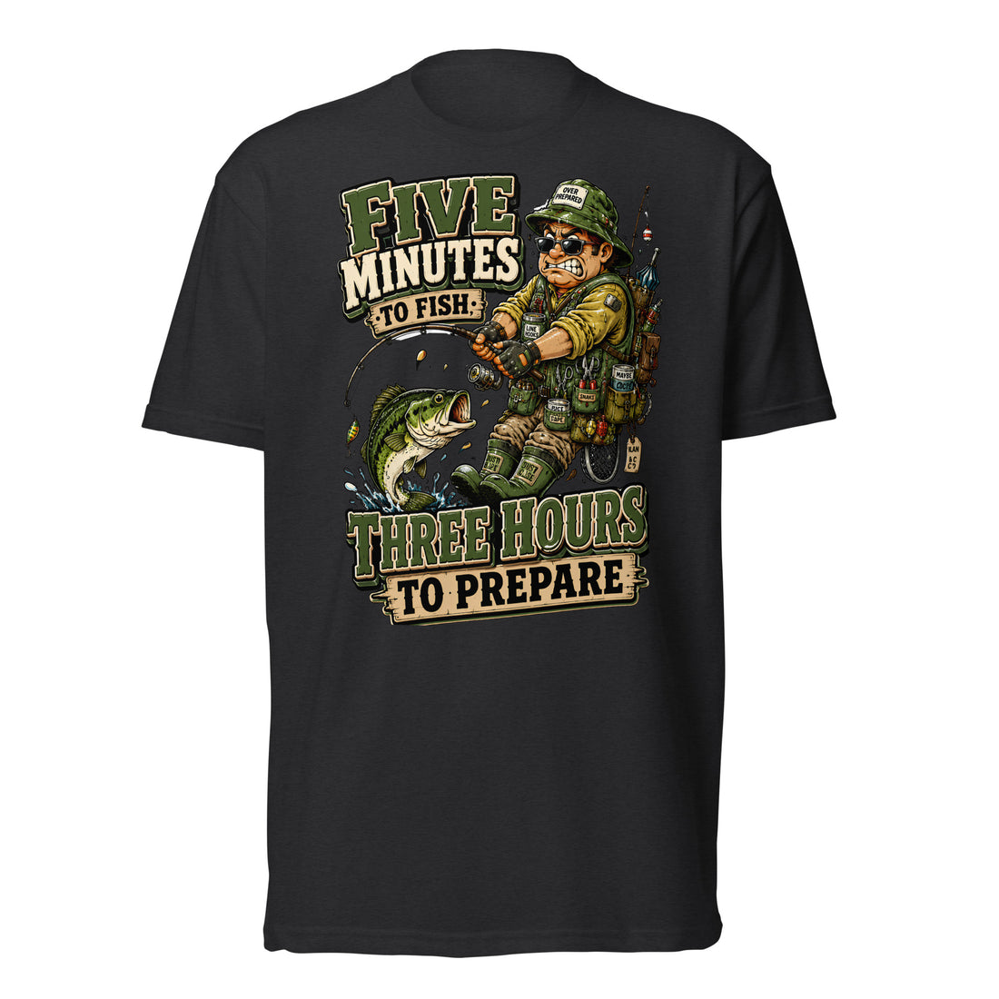 Three Hours To Prepare T-Shirt - Funny Bass Fishing Lovers Fitted Graphic Tee by printfluence.net