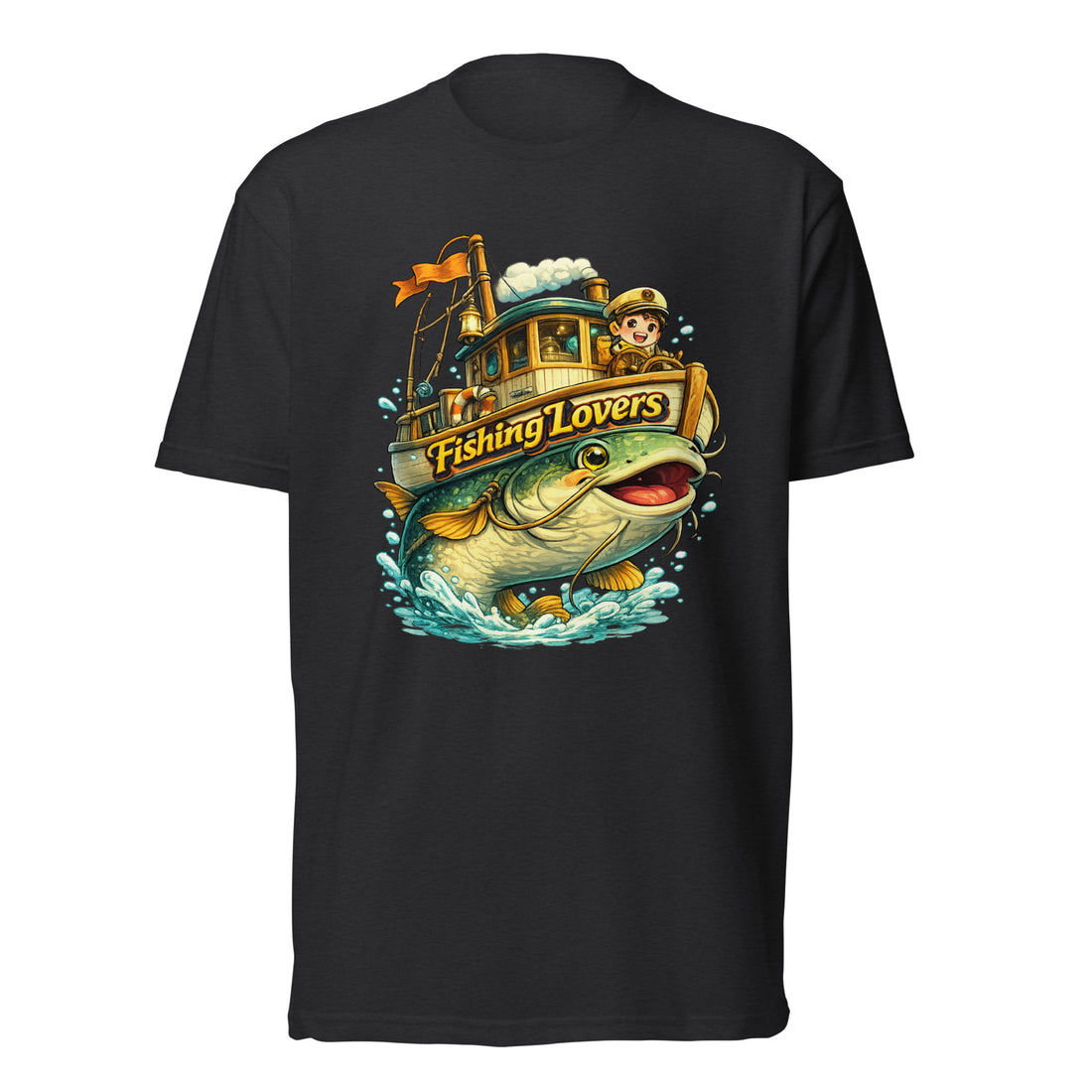 Catfish Boat T-Shirt - Cute Anime Style Fishing Lovers Fitted Graphic Tee by printfluence.net