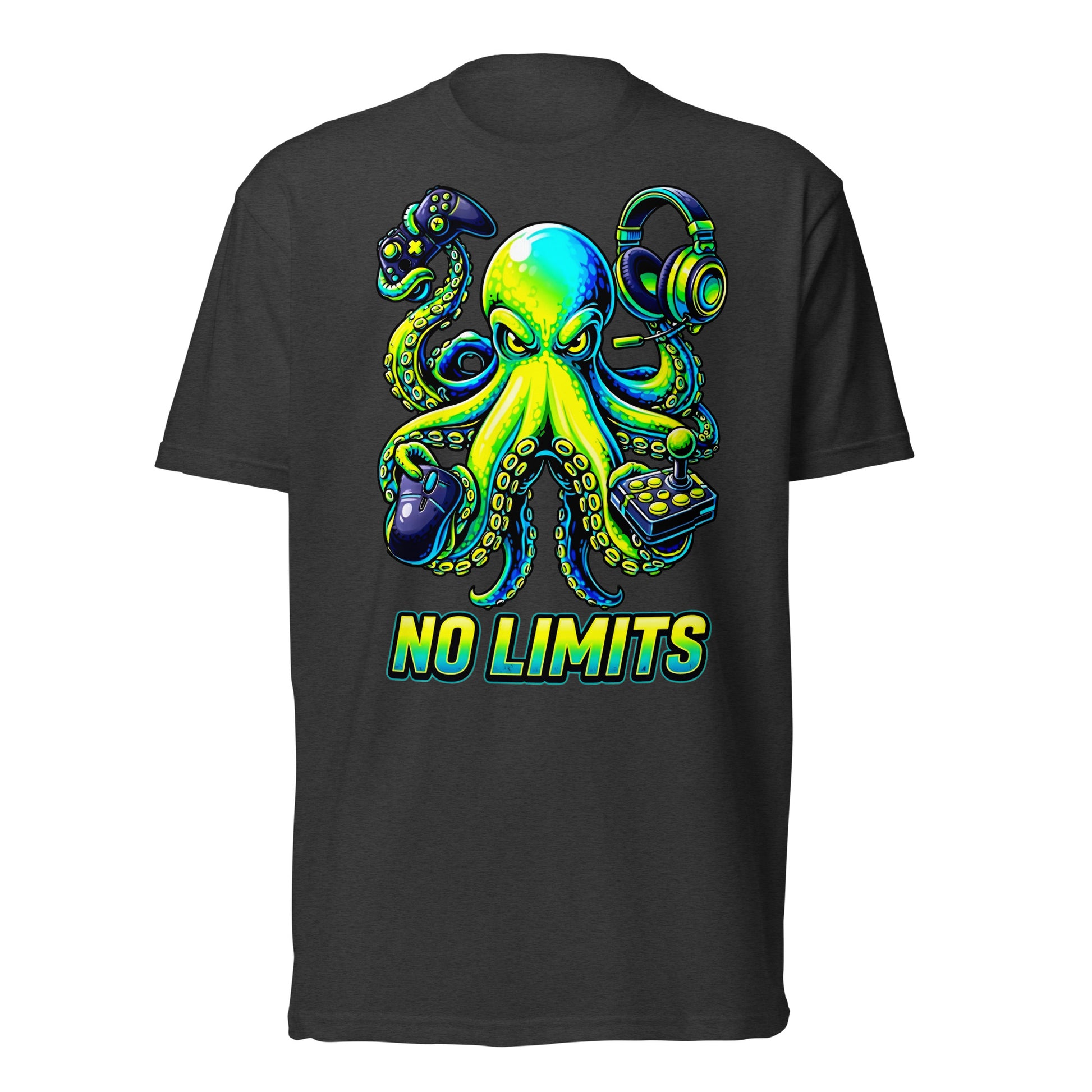 Unisex Fitted T-Shirt - Next Level 6210 - No Limits Gaming Octopus Unisex Fitted T-Shirt – Green Gamer Graphic Tee by printfluence.net
