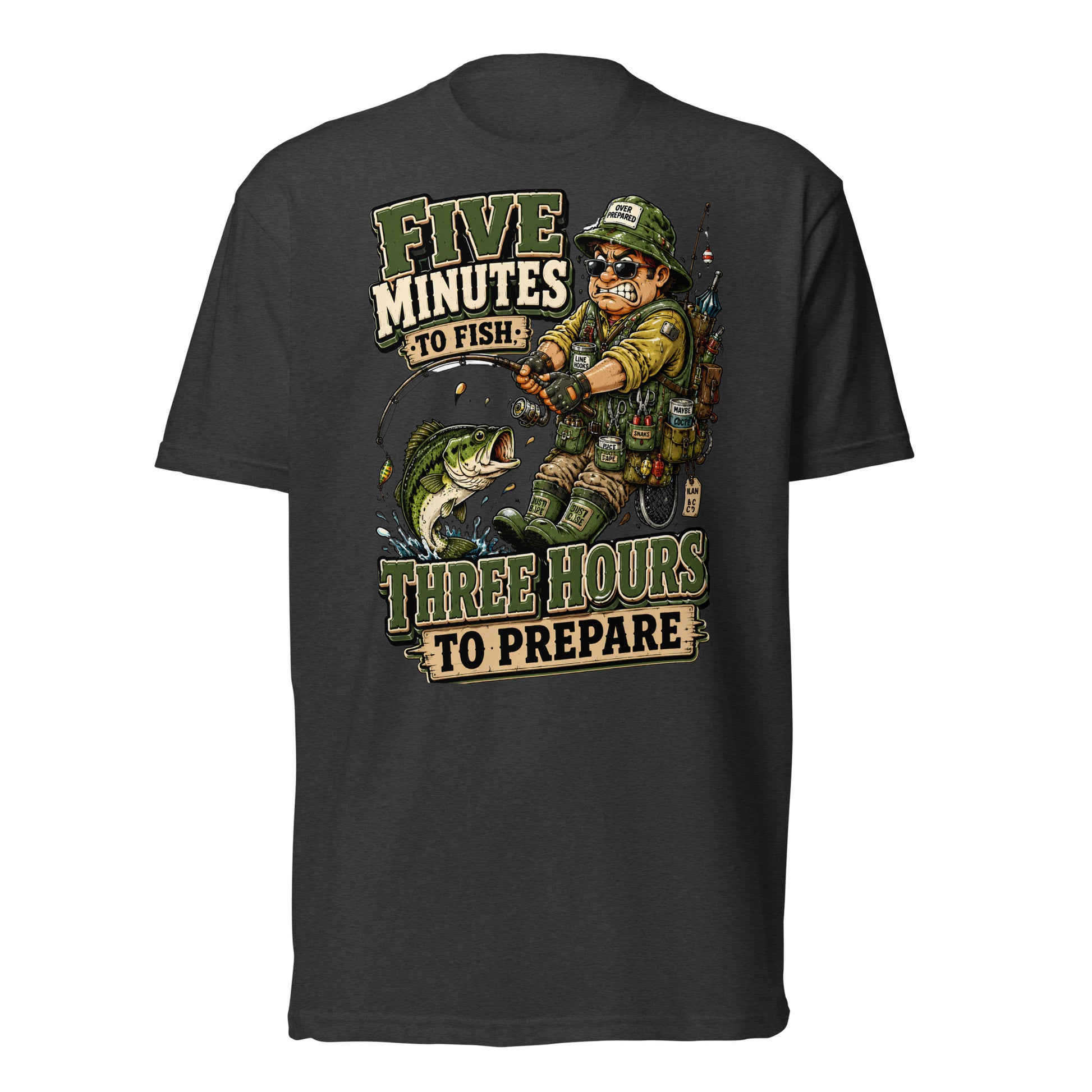 Three Hours To Prepare T-Shirt - Funny Bass Fishing Lovers Fitted Graphic Tee by printfluence.net
