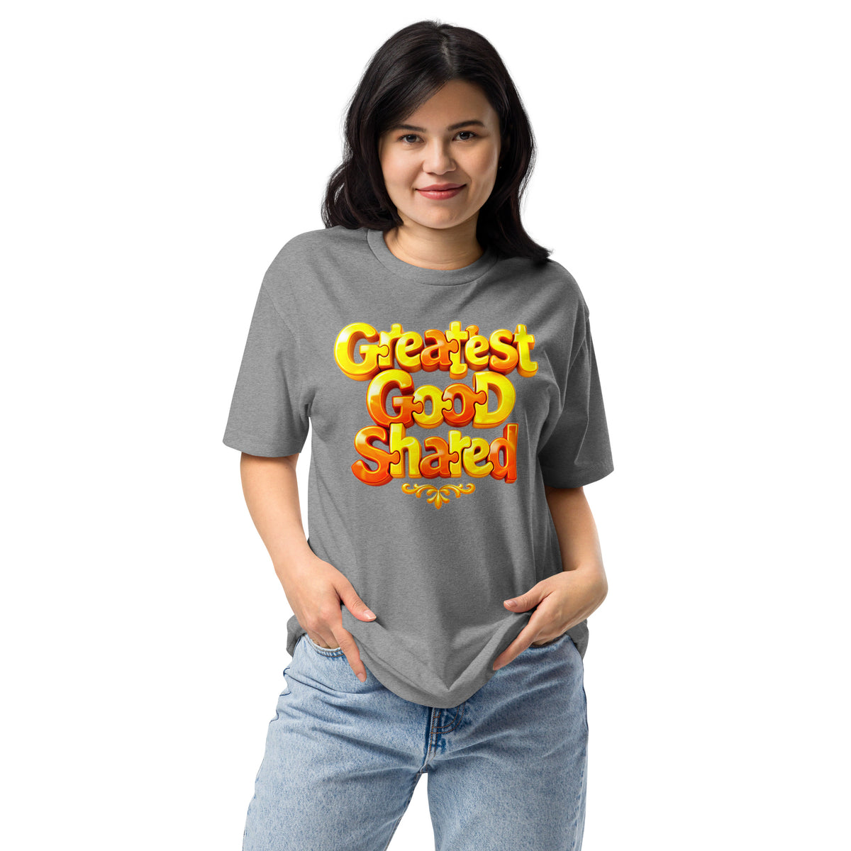 Unisex Fitted T-Shirt - Next Level 6210 - Greatest Good Shared Fitted T-Shirt – Unisex Motivational Gold Tee by printfluence.net