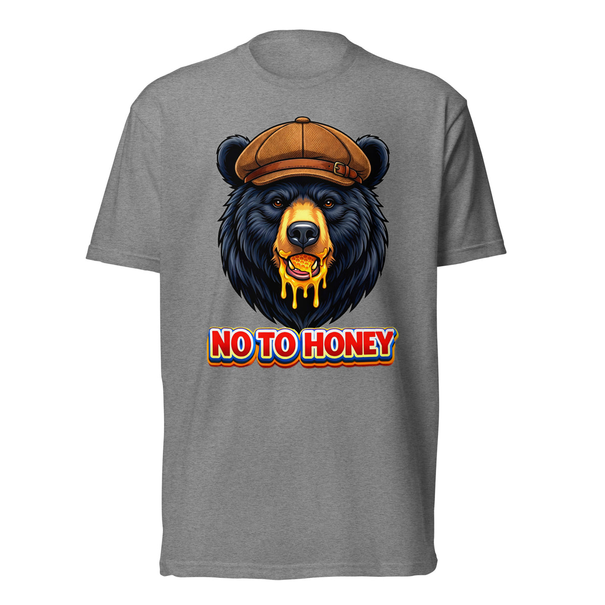 Unisex Fitted T-Shirt - Next Level 6210 - "No To Honey" Gentleman Bear Graphic T-Shirt – Retro Streetwear Style by printfluence.net