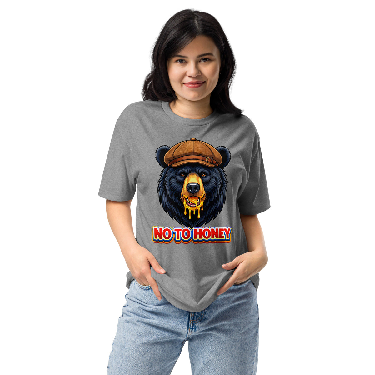 Unisex Fitted T-Shirt - Next Level 6210 - "No To Honey" Gentleman Bear Graphic T-Shirt – Retro Streetwear Style by printfluence.net
