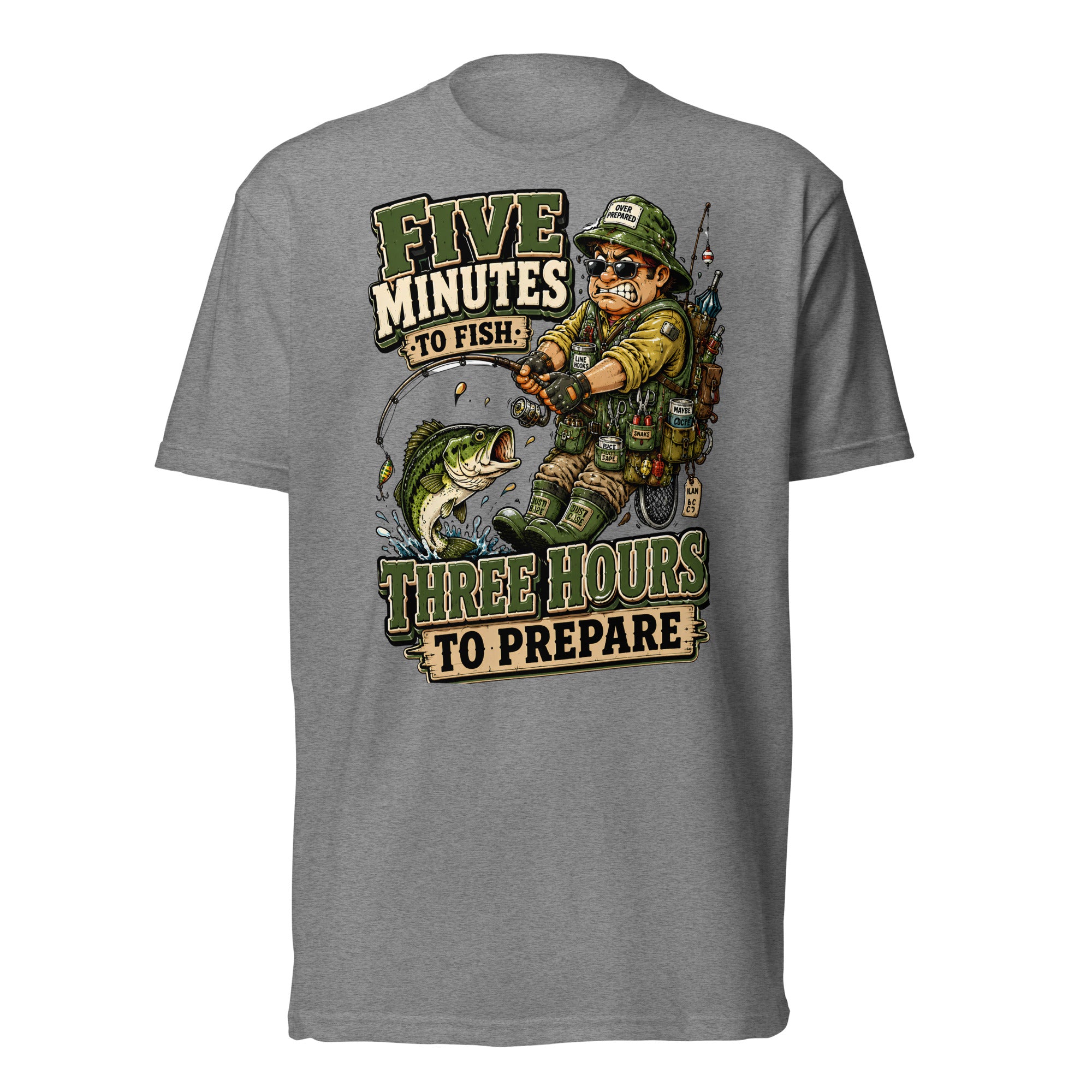 Three Hours To Prepare T-Shirt - Funny Bass Fishing Lovers Fitted Graphic Tee by printfluence.net