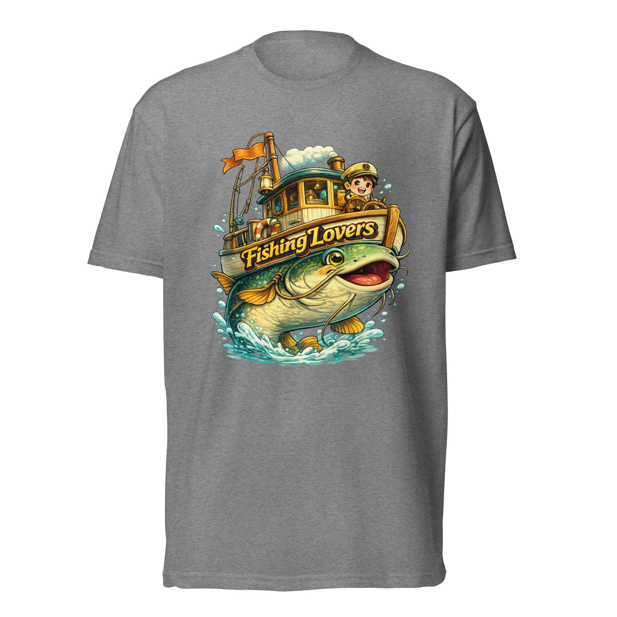 Catfish Boat T-Shirt - Cute Anime Style Fishing Lovers Fitted Graphic Tee by printfluence.net
