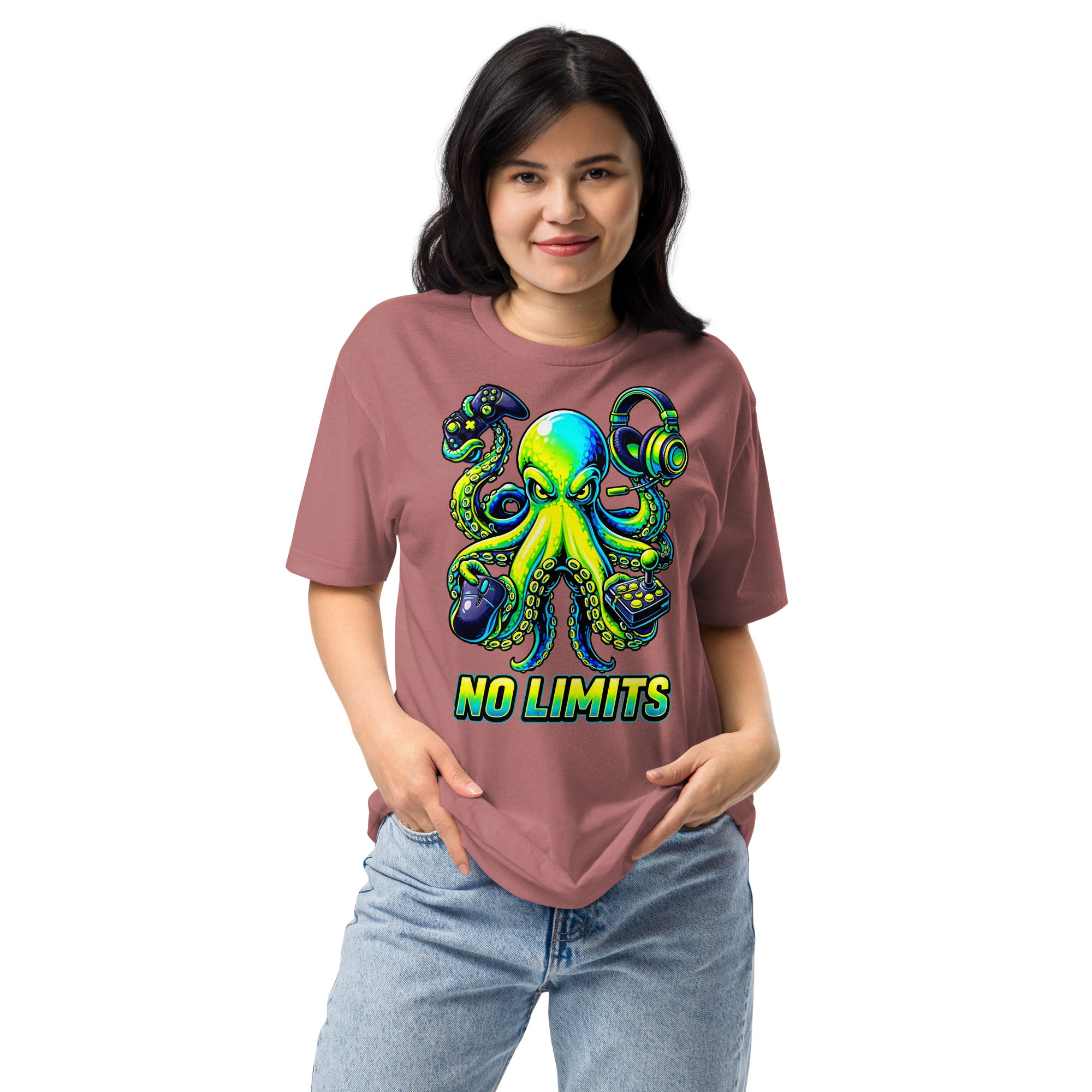 Unisex Fitted T-Shirt - Next Level 6210 - No Limits Gaming Octopus Unisex Fitted T-Shirt – Green Gamer Graphic Tee by printfluence.net