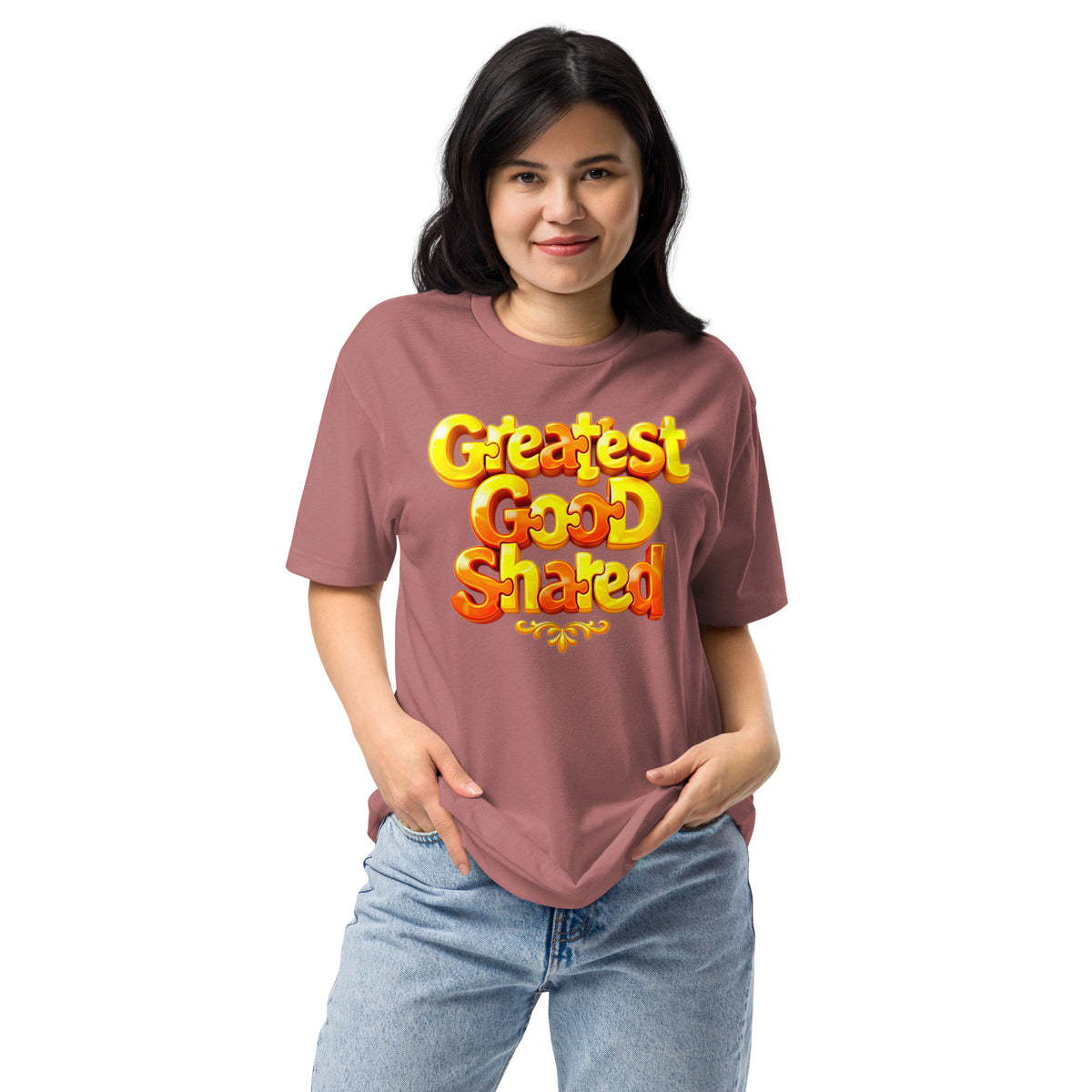 Unisex Fitted T-Shirt - Next Level 6210 - Greatest Good Shared Fitted T-Shirt – Unisex Motivational Gold Tee by printfluence.net