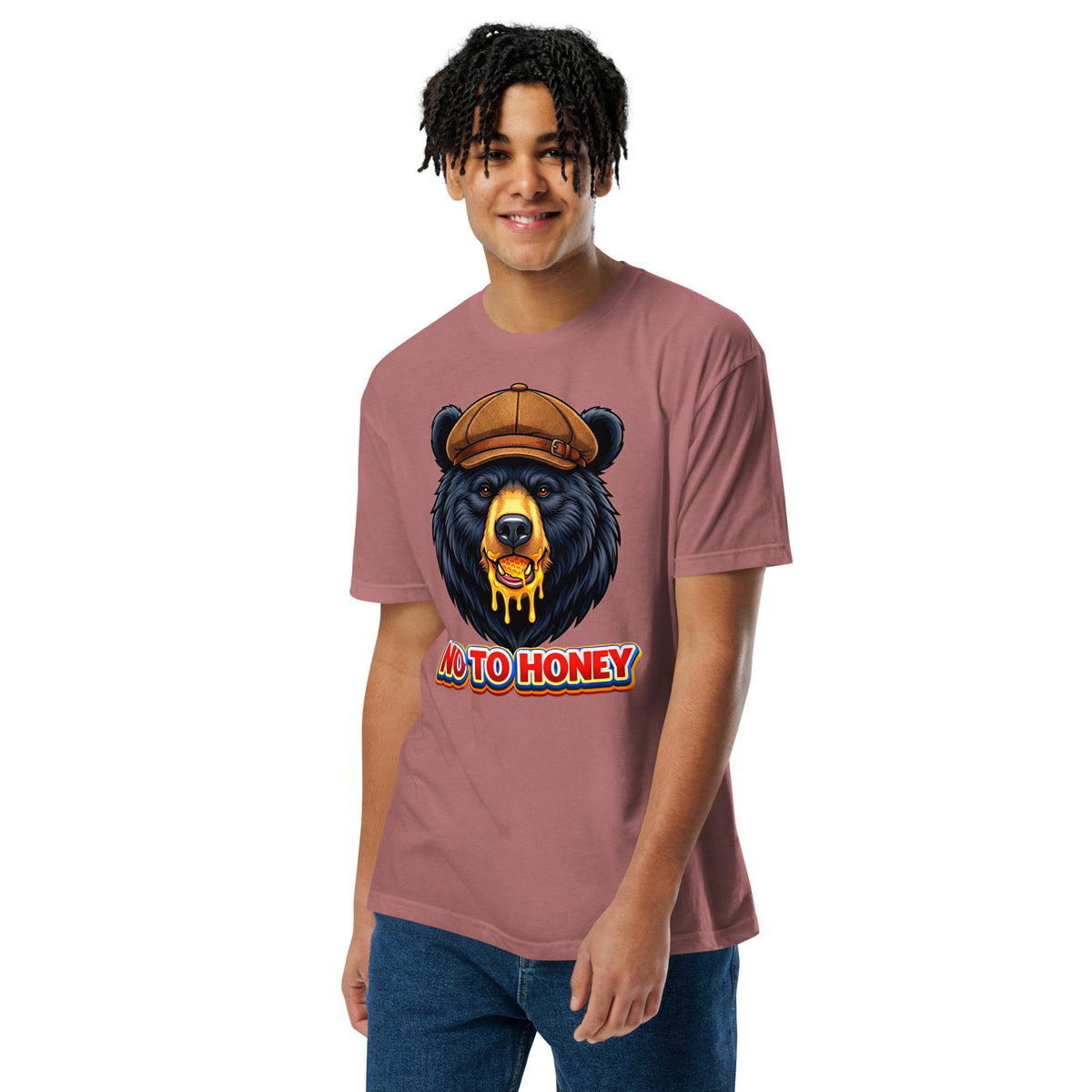 Unisex Fitted T-Shirt - Next Level 6210 - "No To Honey" Gentleman Bear Graphic T-Shirt – Retro Streetwear Style by printfluence.net