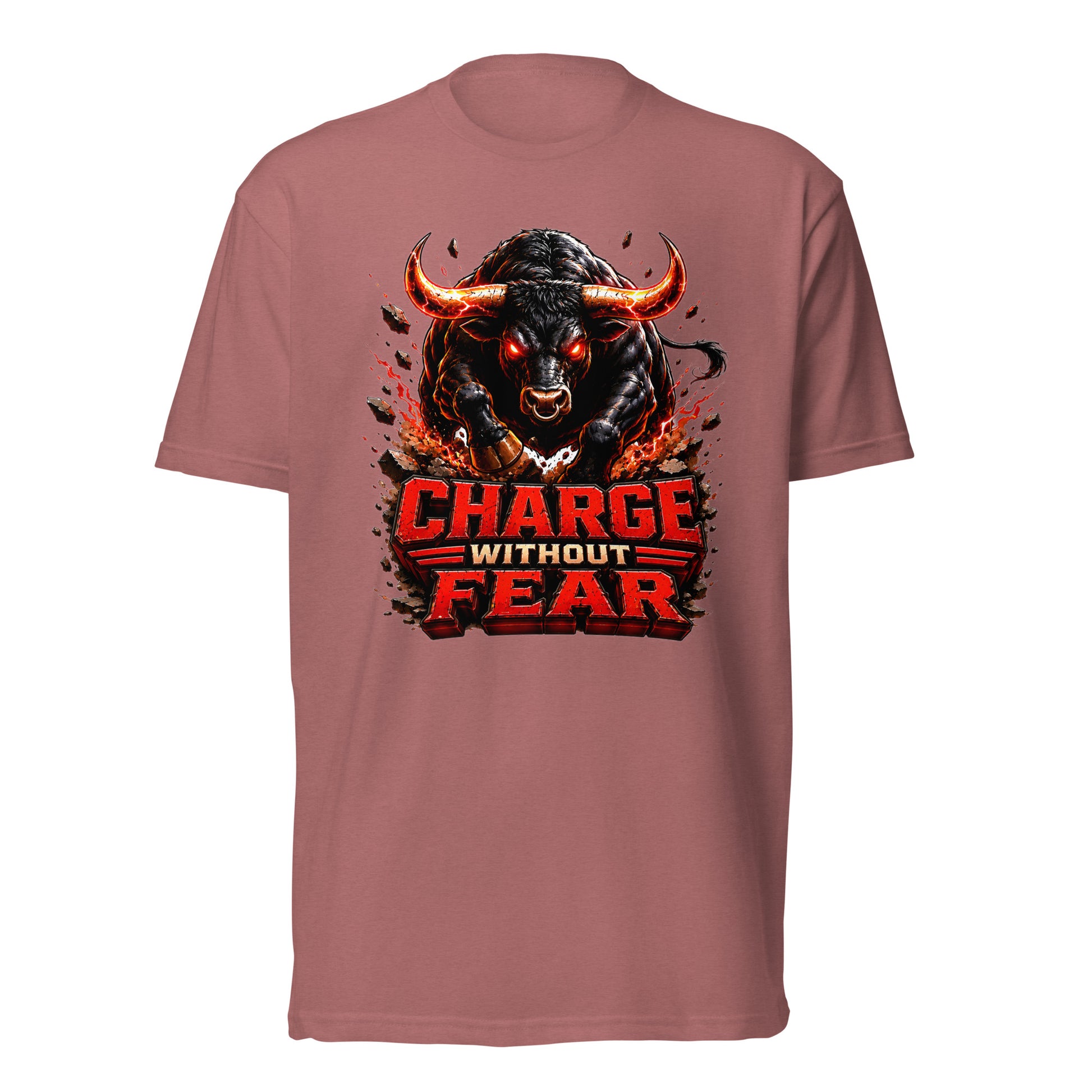 Unisex Fitted T-Shirt - Charge Without Fear - Raging Fire Bull by printfluence.net