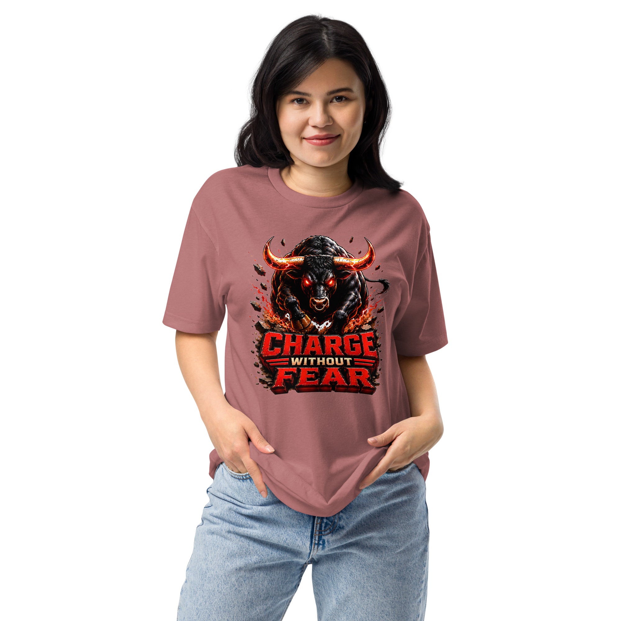 Unisex Fitted T-Shirt - Charge Without Fear - Raging Fire Bull by printfluence.net