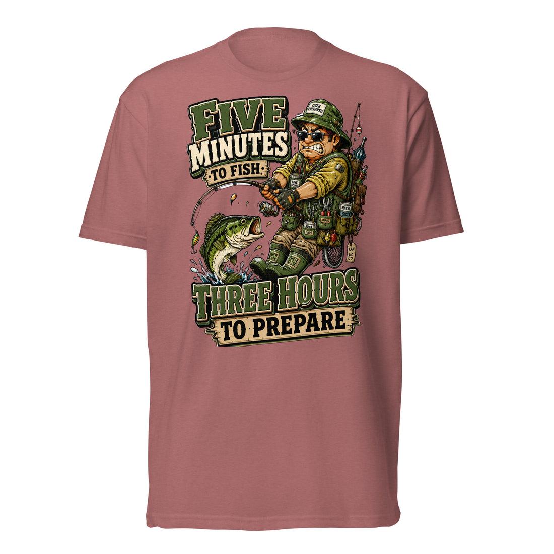 Three Hours To Prepare T-Shirt - Funny Bass Fishing Lovers Fitted Graphic Tee by printfluence.net