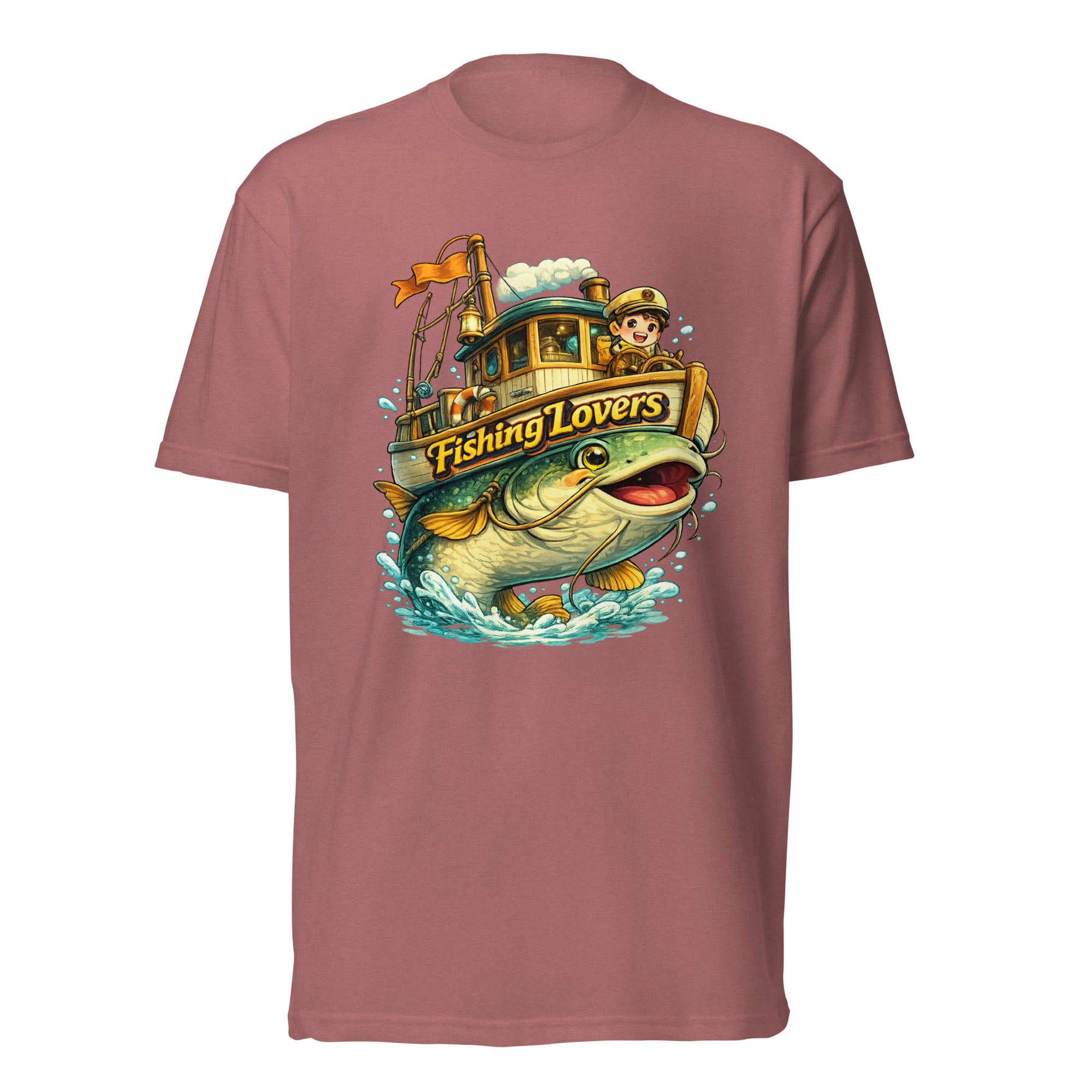 Catfish Boat T-Shirt - Cute Anime Style Fishing Lovers Fitted Graphic Tee by printfluence.net