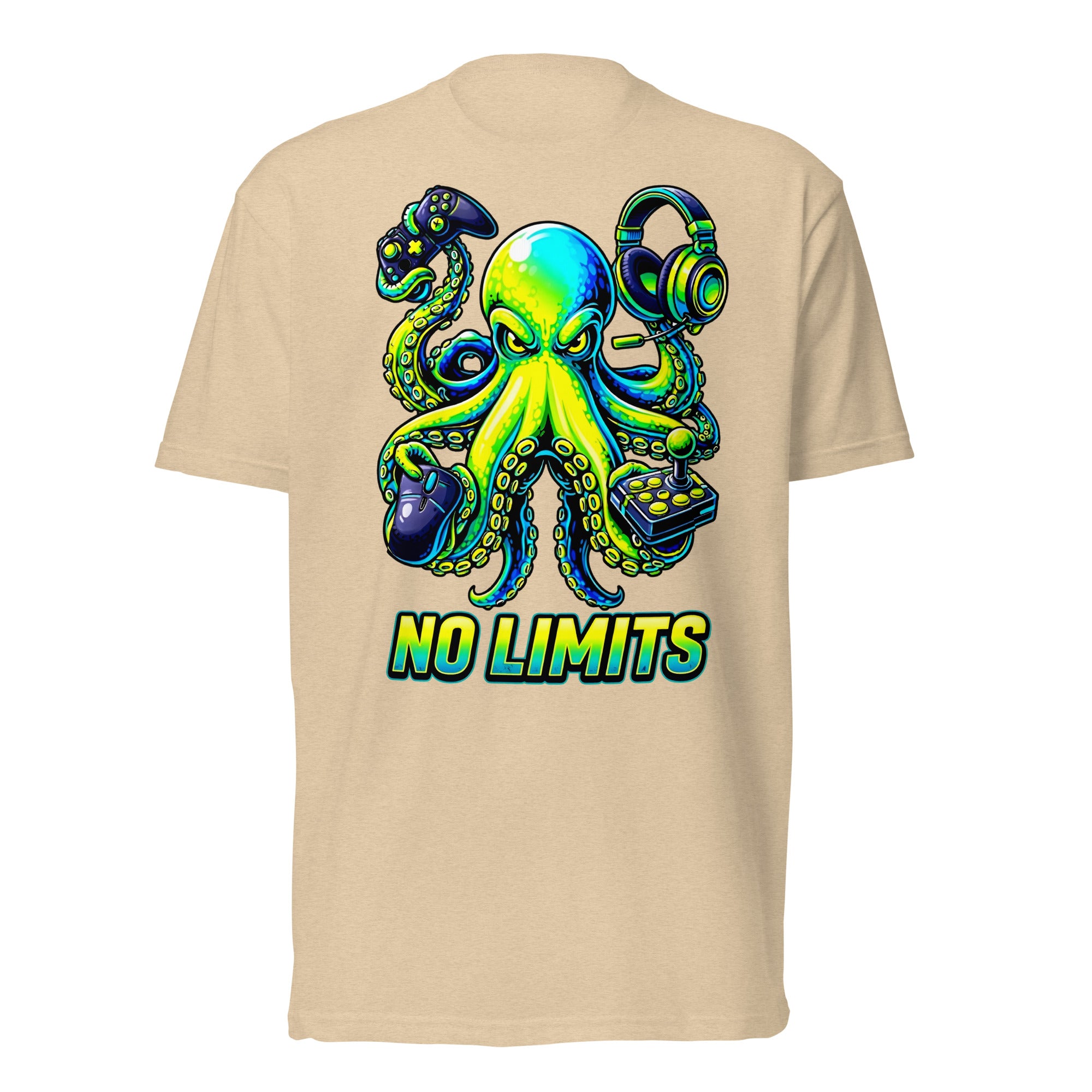 Unisex Fitted T-Shirt - Next Level 6210 - No Limits Gaming Octopus Unisex Fitted T-Shirt – Green Gamer Graphic Tee by printfluence.net