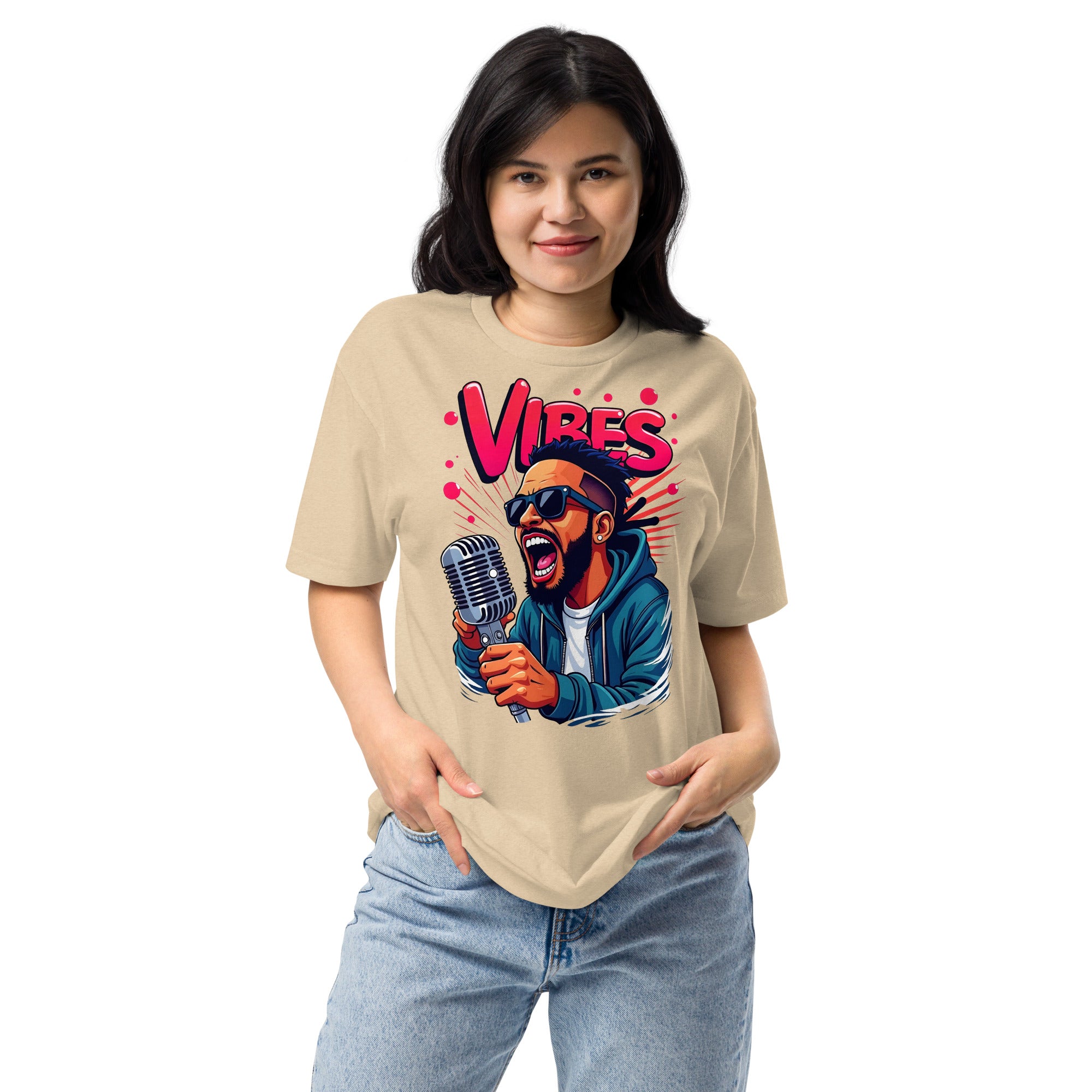 Unisex Fitted T-Shirt - Next Level 6210 - VIBES Denim Singer T-Shirt – Unisex Fitted Music Graphic by printfluence.net