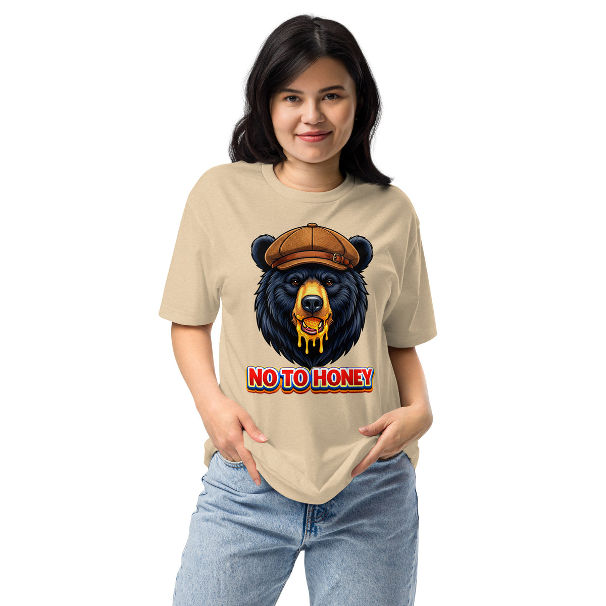 Unisex Fitted T-Shirt - Next Level 6210 - "No To Honey" Gentleman Bear Graphic T-Shirt – Retro Streetwear Style by printfluence.net