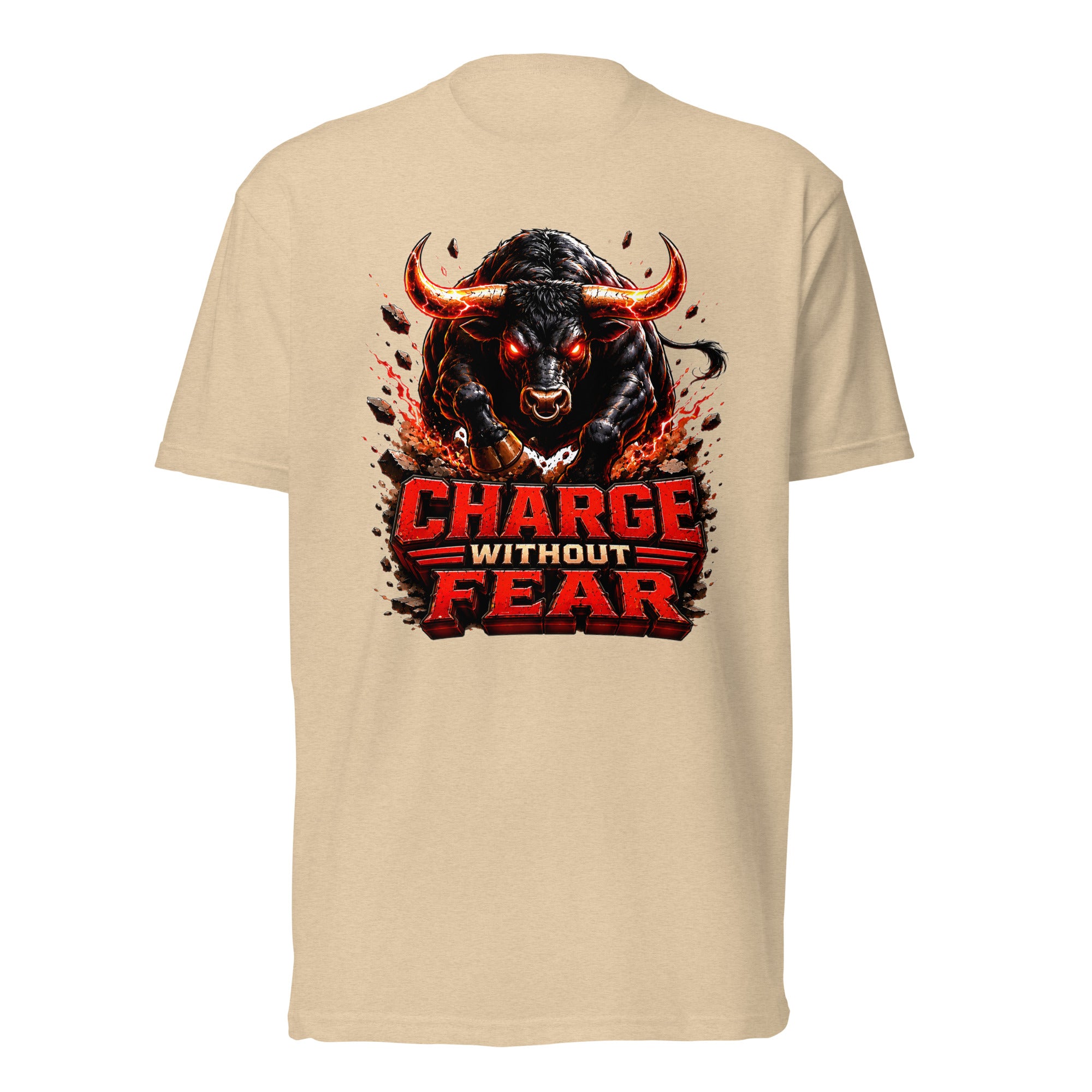 Unisex Fitted T-Shirt - Charge Without Fear - Raging Fire Bull by printfluence.net