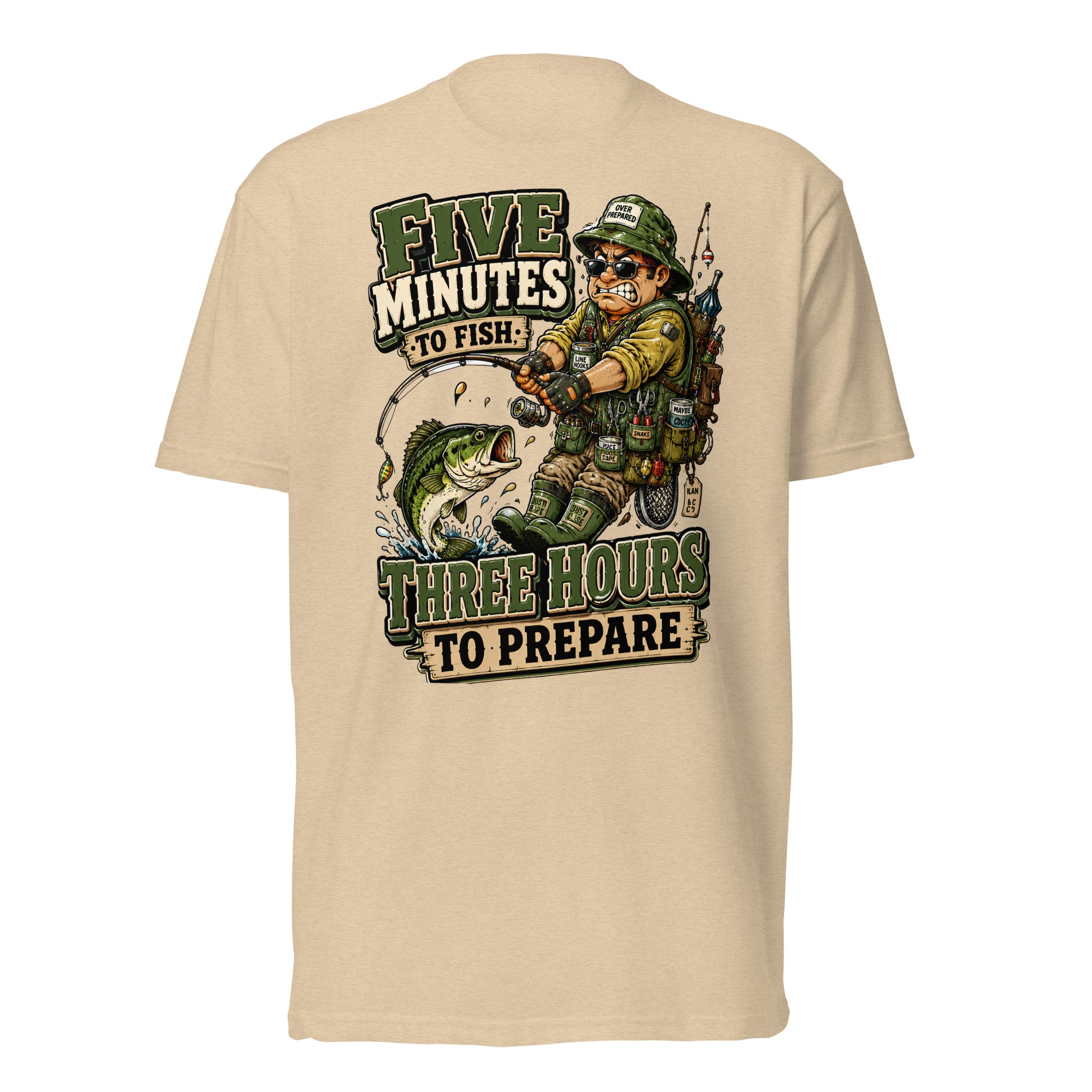 Three Hours To Prepare T-Shirt - Funny Bass Fishing Lovers Fitted Graphic Tee by printfluence.net