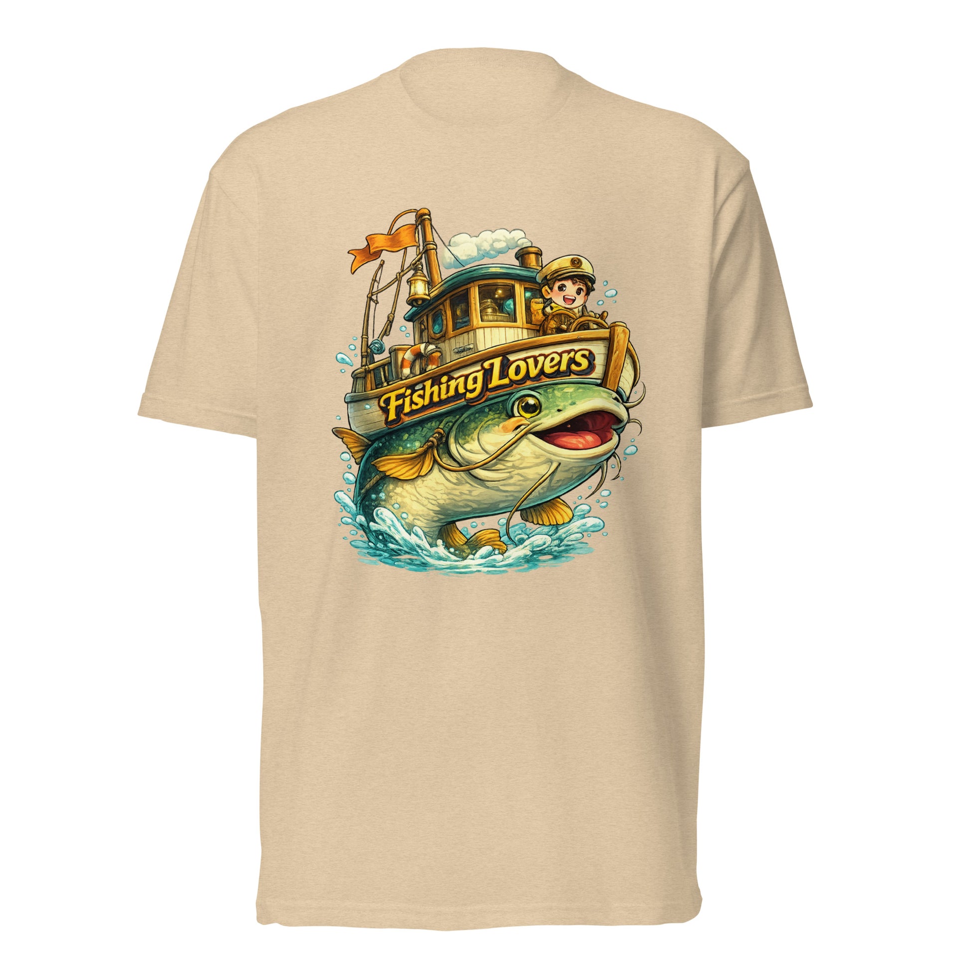 Catfish Boat T-Shirt - Cute Anime Style Fishing Lovers Fitted Graphic Tee by printfluence.net